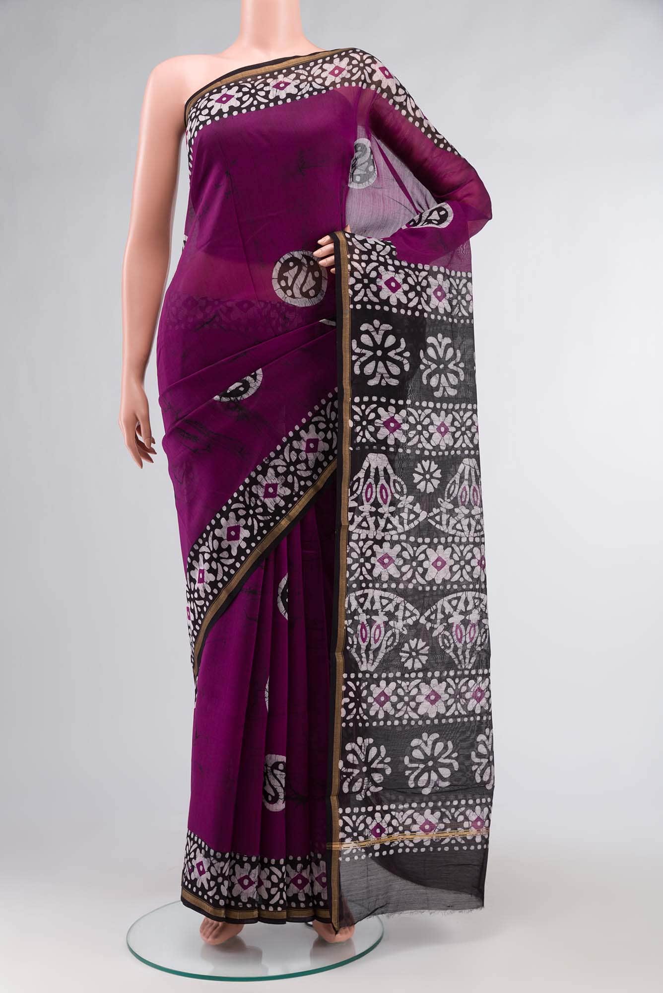 Black Batik Print Silk Cotton Saree