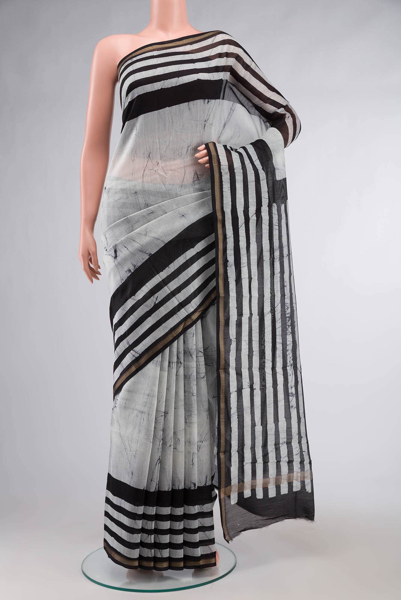 Grey Batik Print Silk Cotton Saree