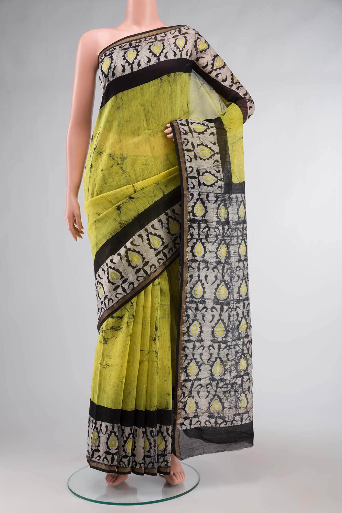 Green Batik Print Silk Cotton Saree