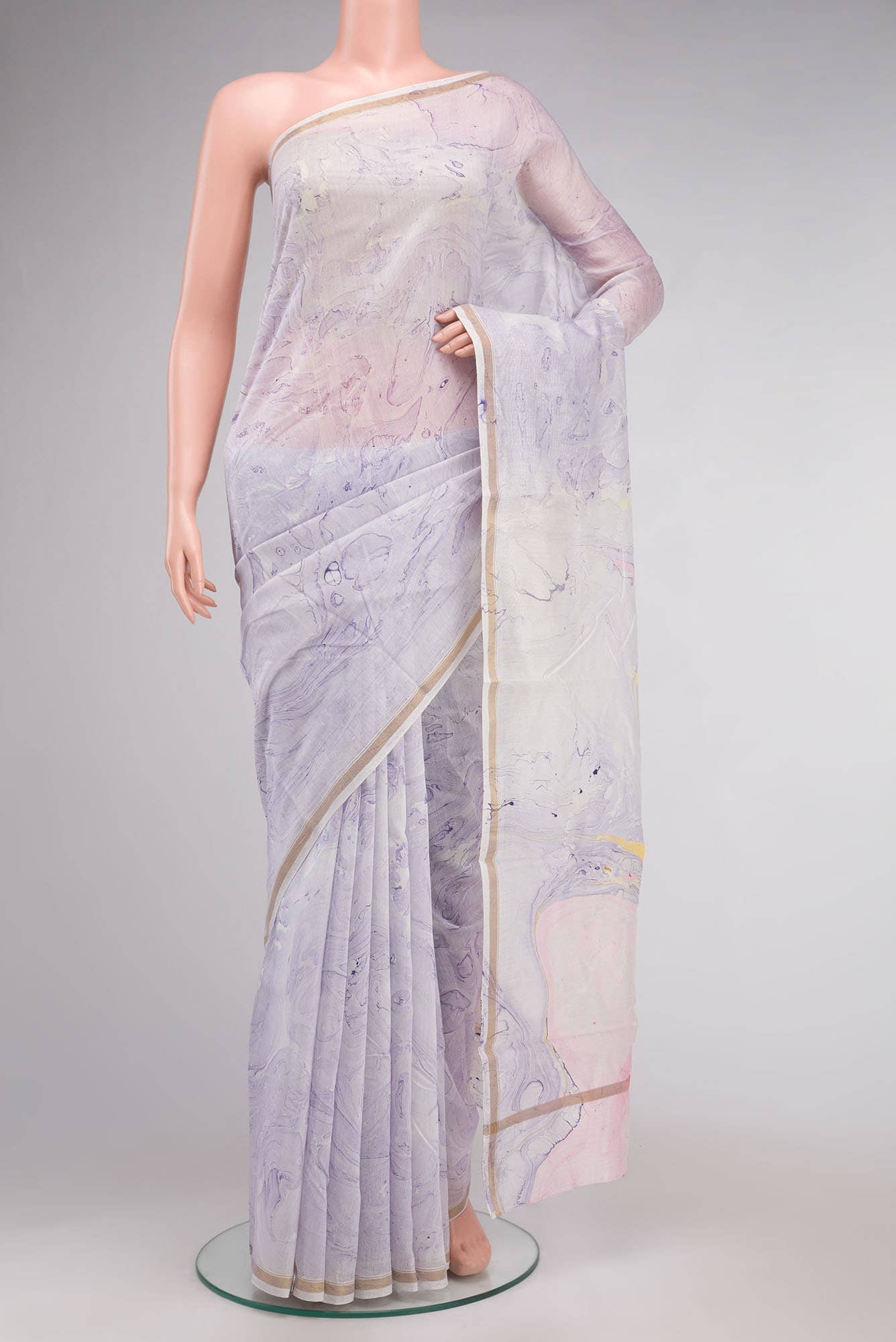 Lavender Marble Print Chanderi Silk Cotton Saree