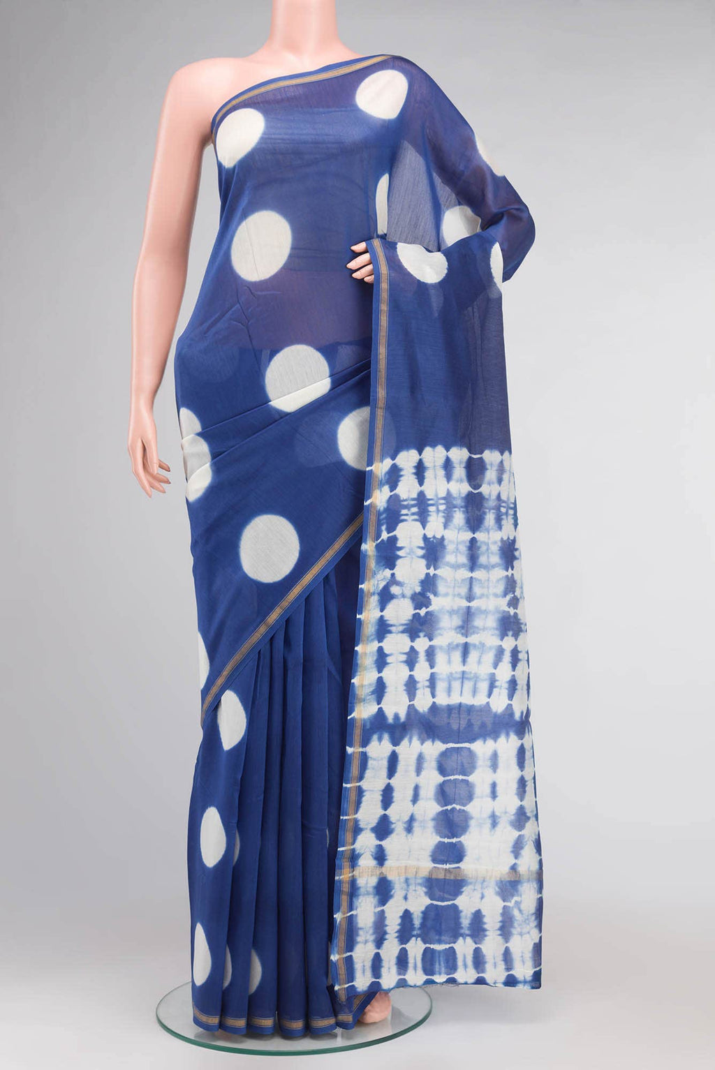 Blue Shibori Print Silk Cotton Saree