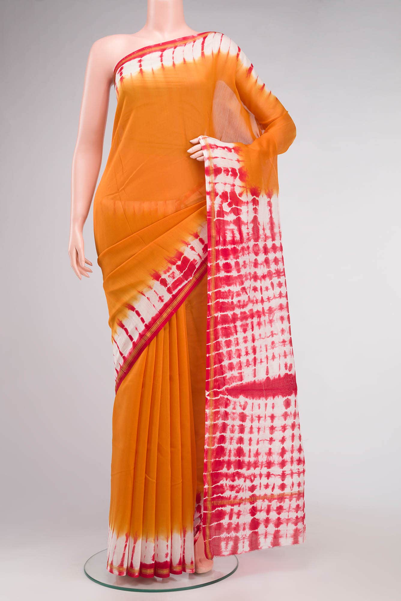 Cream Shibori Print Silk Cotton Saree