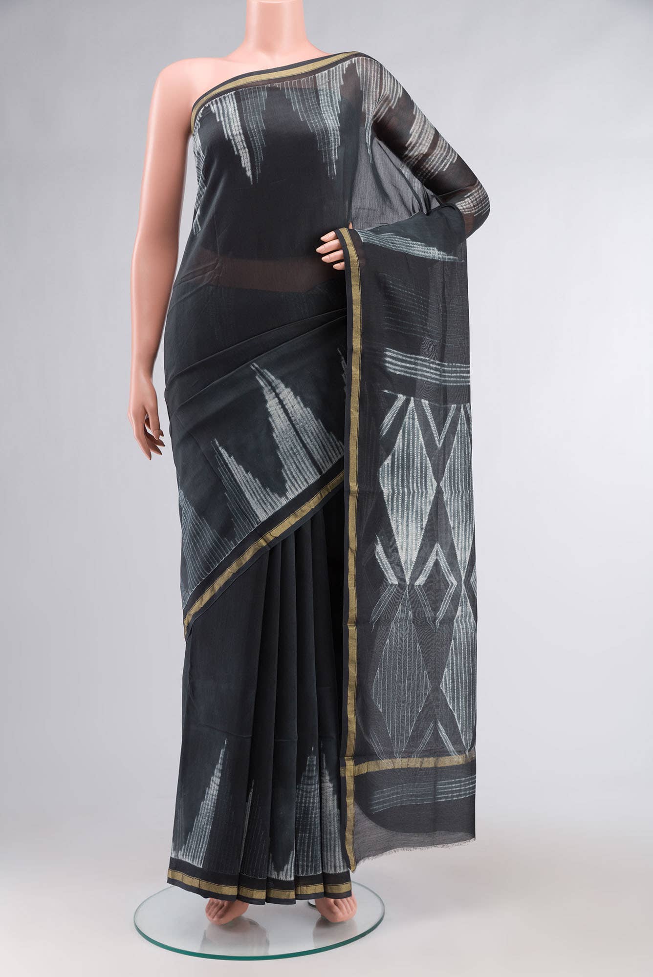 Grey Shibori Print Silk Cotton Saree
