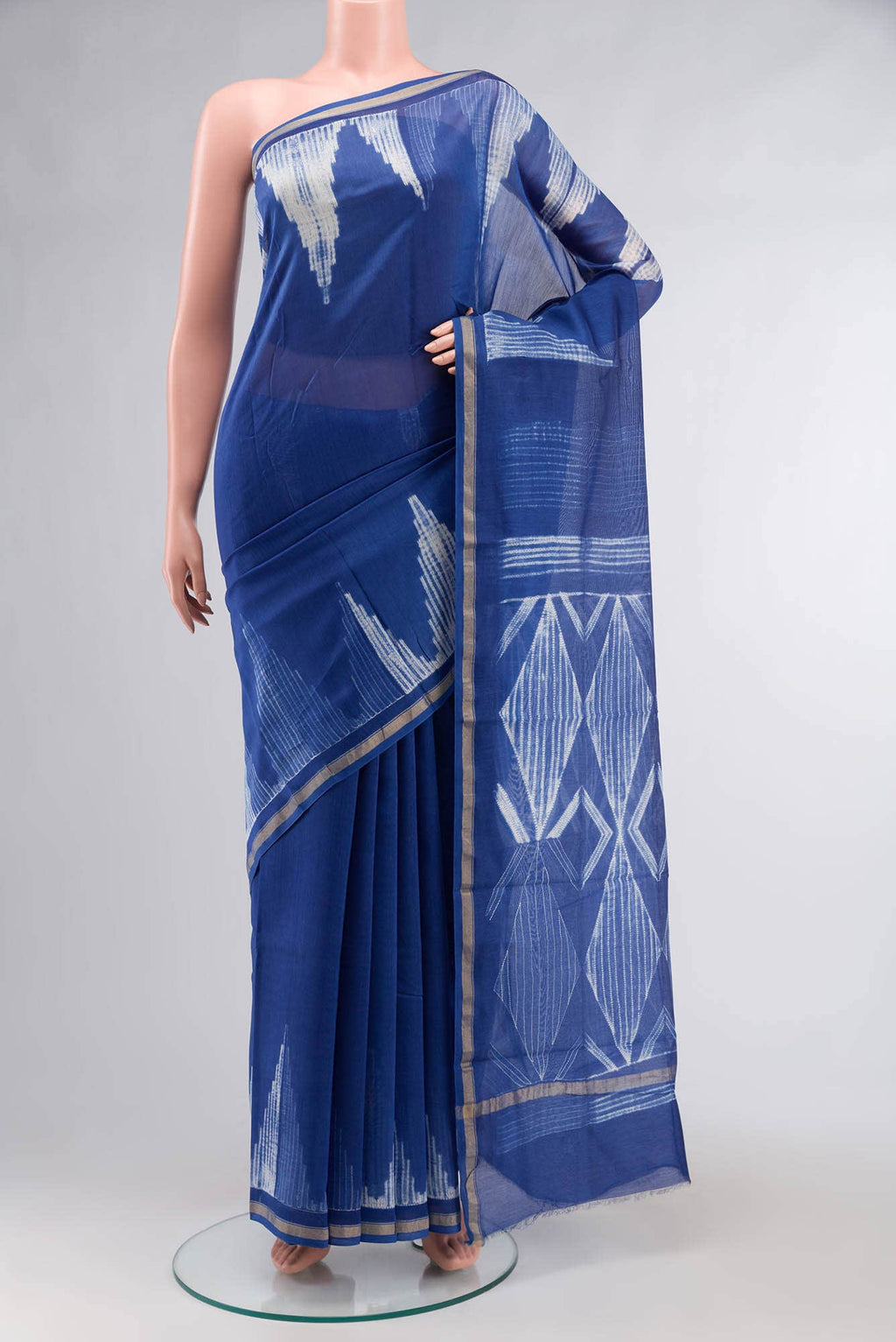 Blue Shibori Print Silk Cotton Saree
