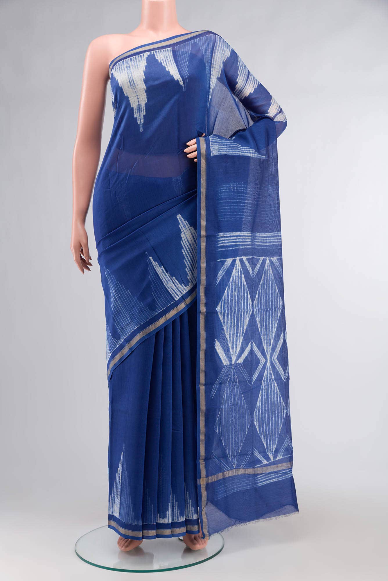 Blue Shibori Print Silk Cotton Saree