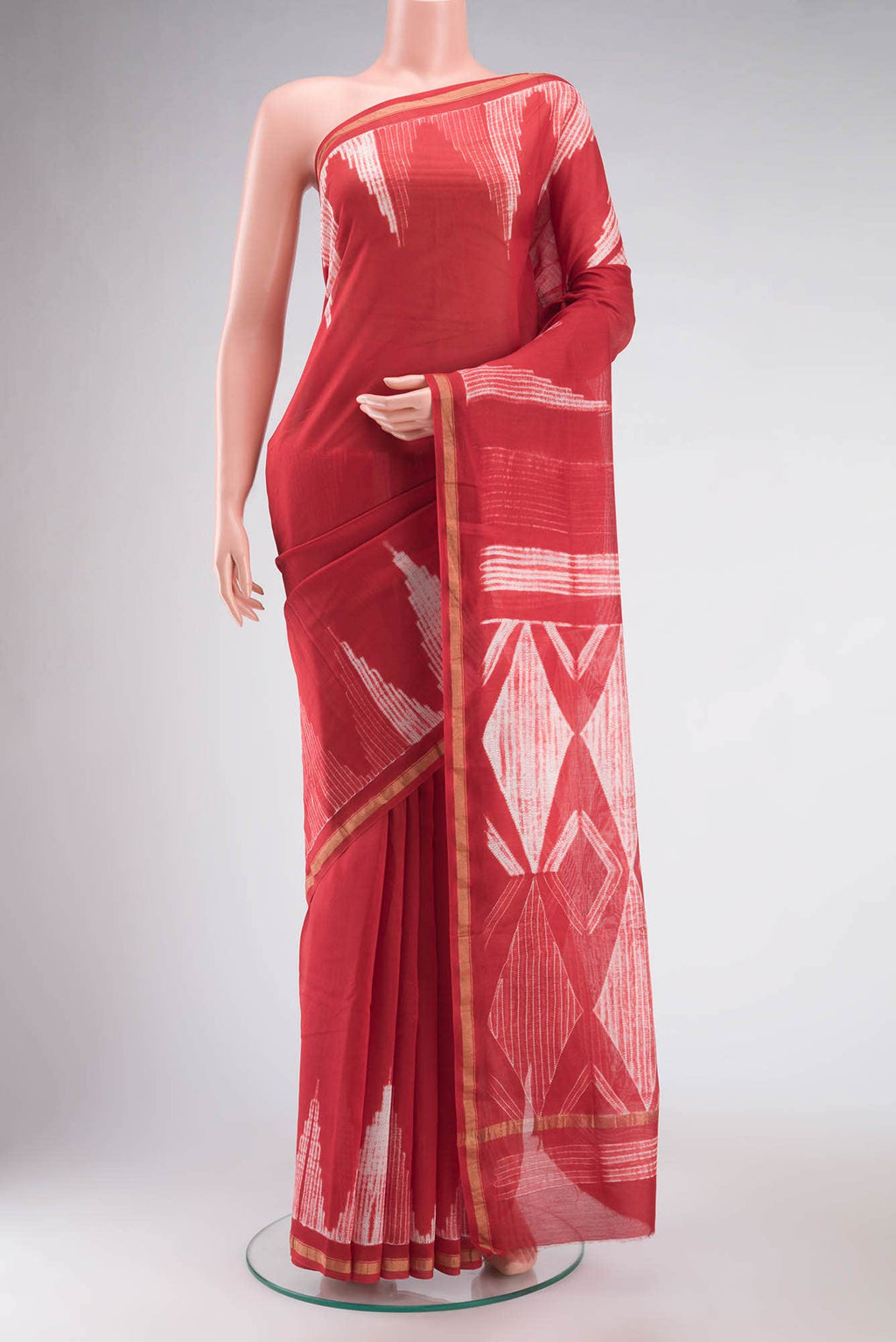 Red Shibori Chanderi Silk Cotton Saree