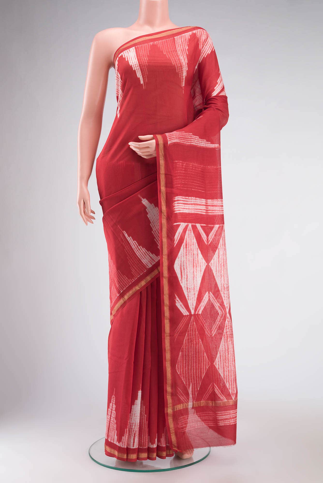 Red Shibori Chanderi Silk Cotton Saree