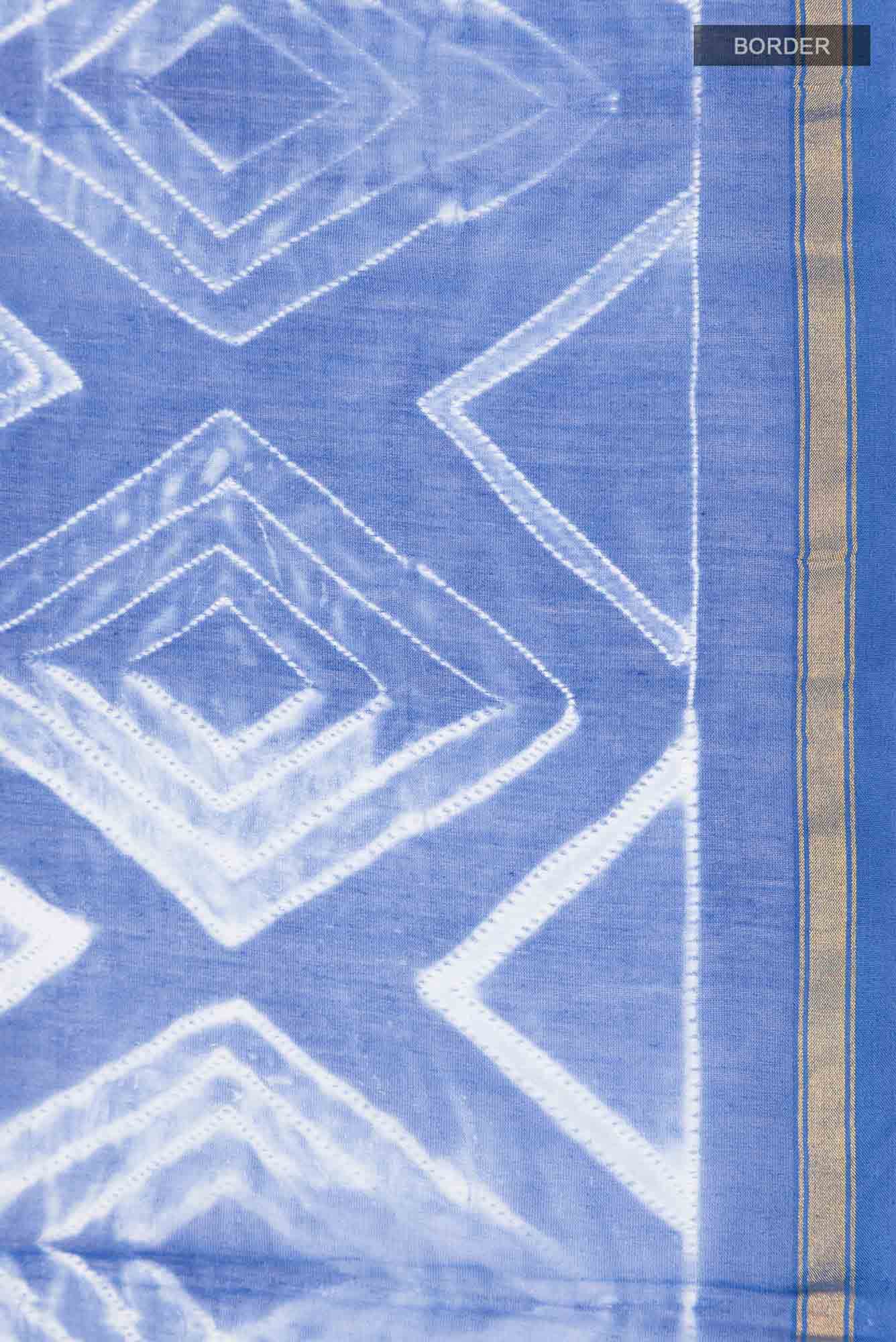 Blue Shibori Print Silk Cotton Saree