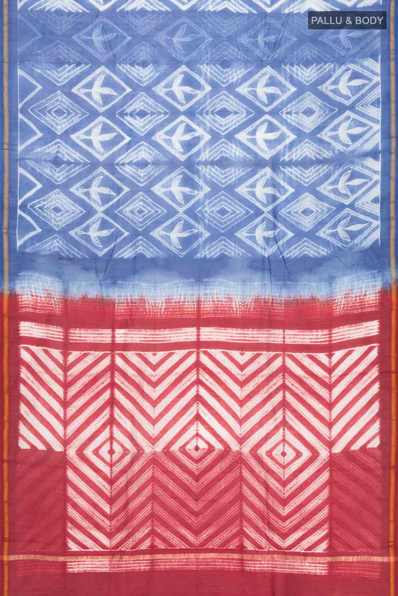 Blue Shibori Print Silk Cotton Saree