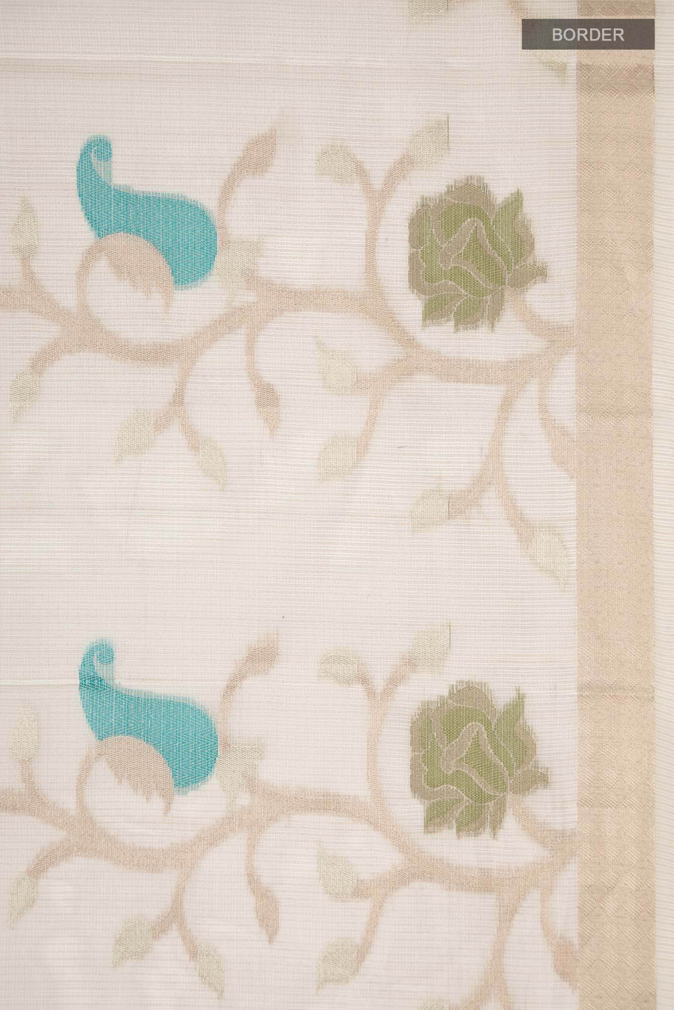 Beige Self Design Kota Cotton Saree with Zari Border