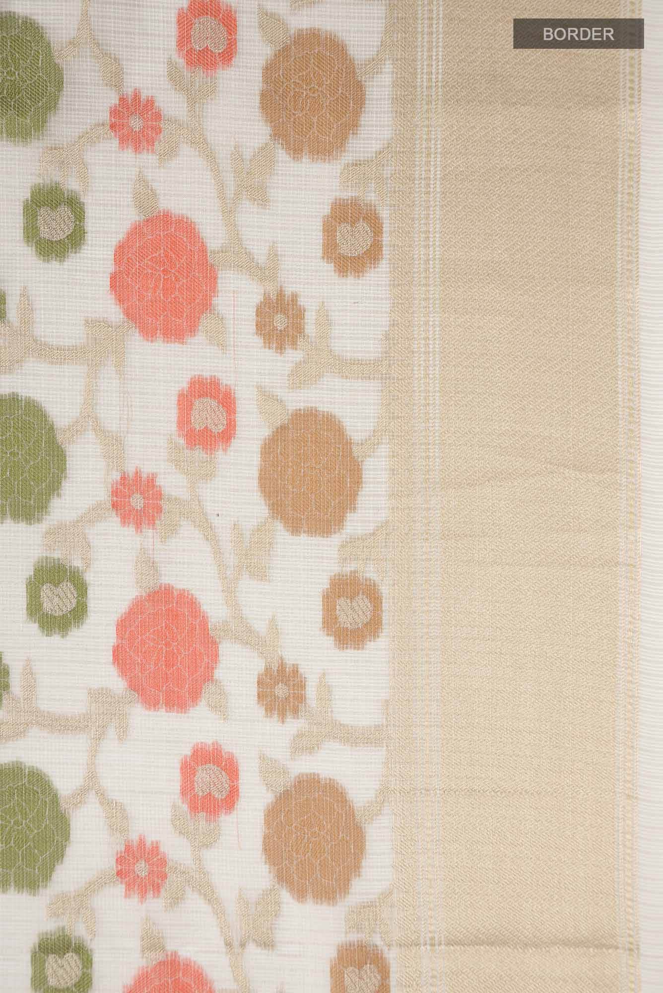 Beige Self Design Kota Cotton Saree with Zari Border