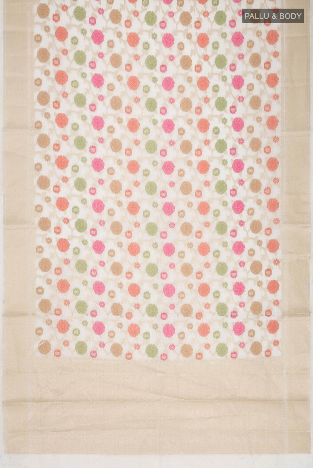 Beige Self Design Kota Cotton Saree with Zari Border