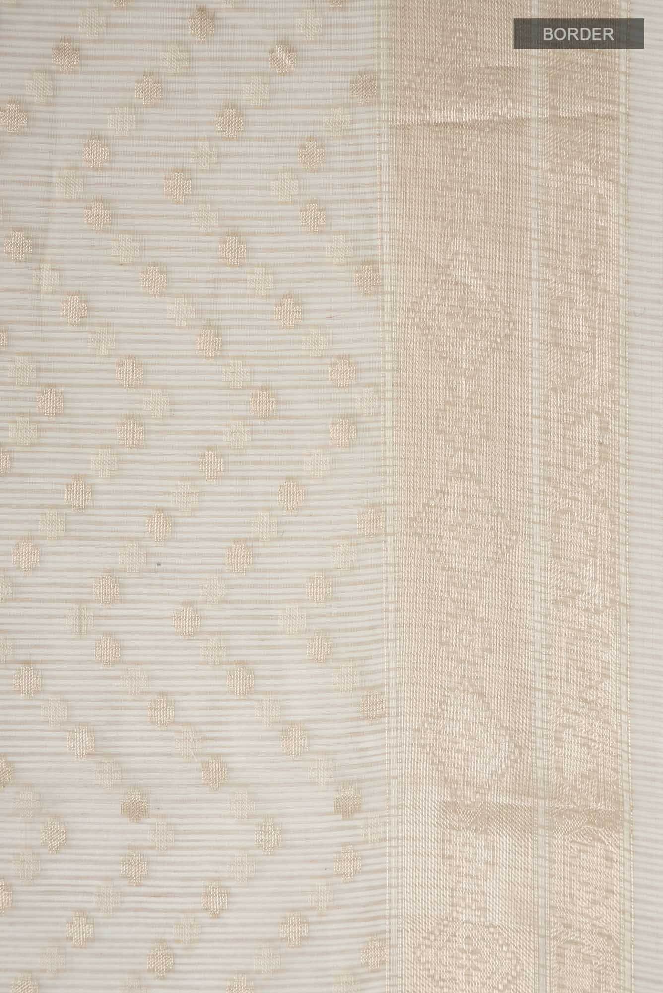 Cream Self Design Kota Cotton Saree with Zari Border
