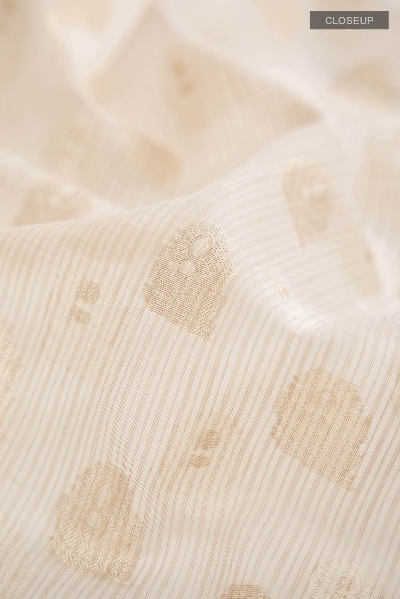 Cream Self Design Kota Cotton Saree with Zari Border