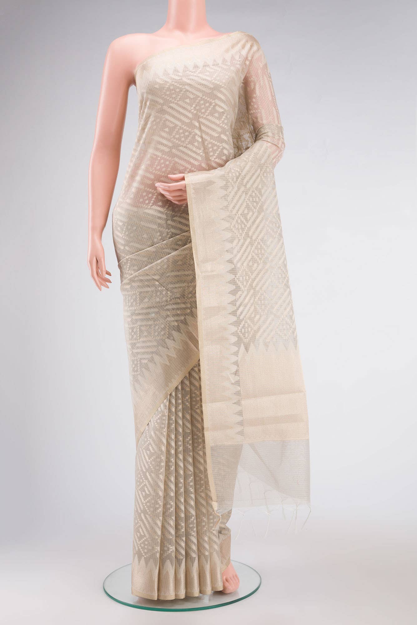 Beige Self Design Kota Cotton Saree with Zari Border
