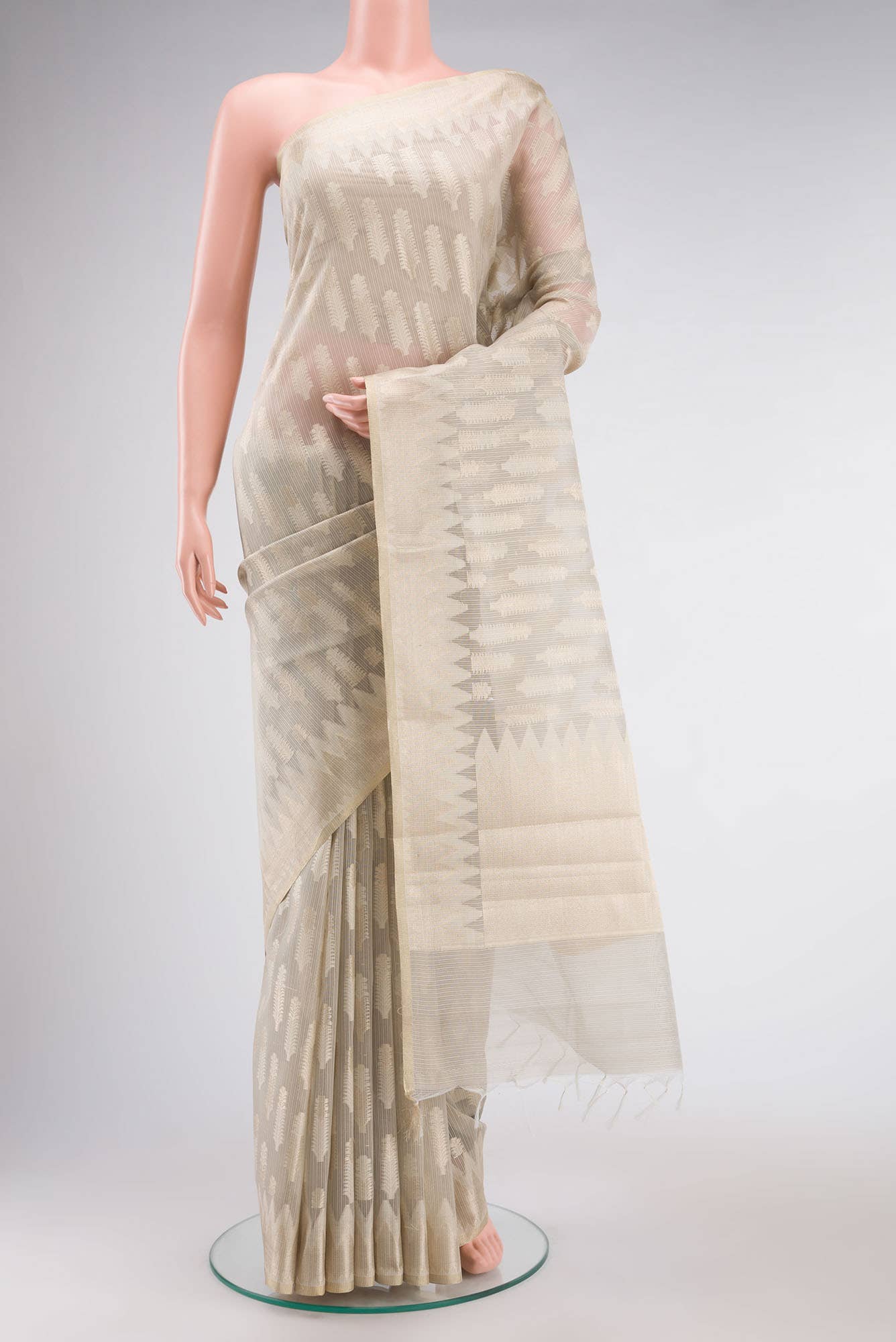 Beige Self Design Kota Cotton Saree with Zari Border