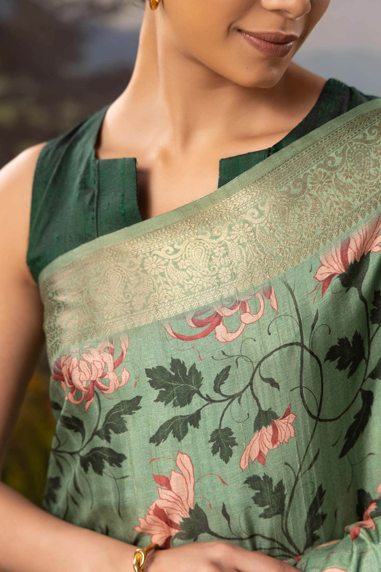 Bed of Flowers-Green Tussar Silk Saree