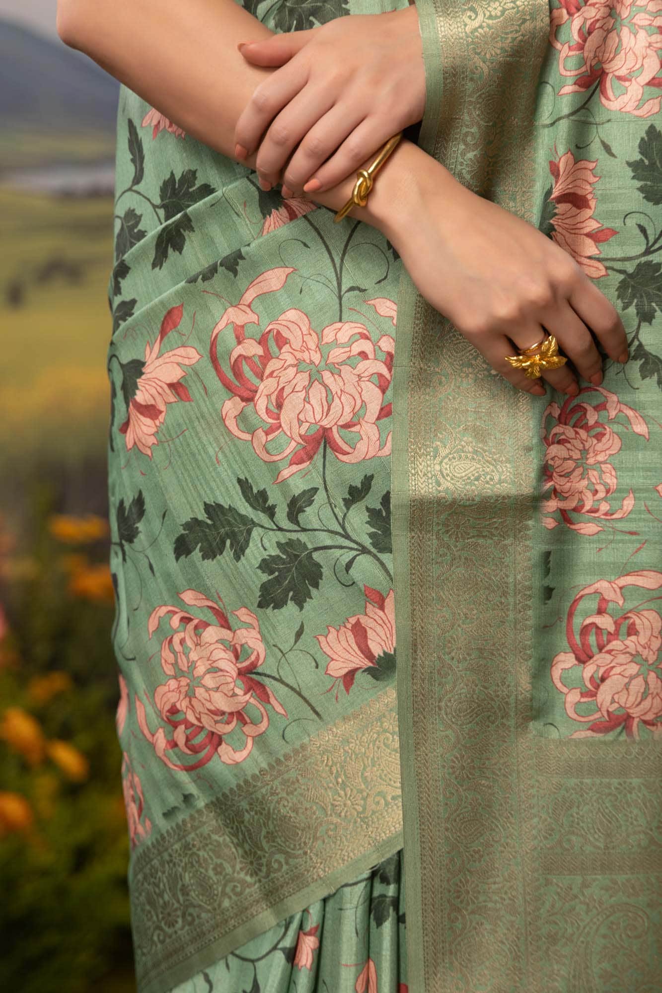 Bed of Flowers-Green Tussar Silk Saree