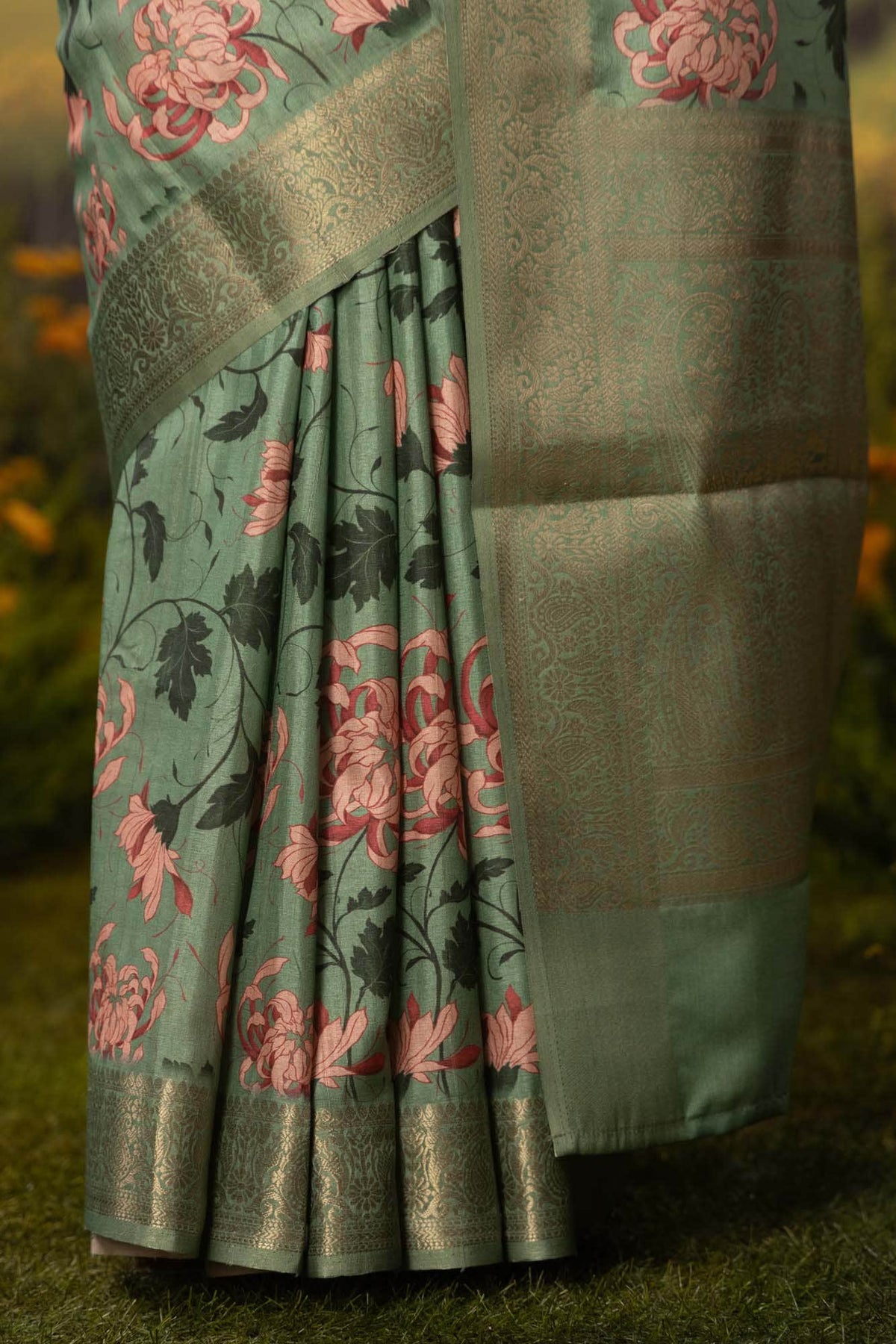 Bed of Flowers-Green Tussar Silk Saree