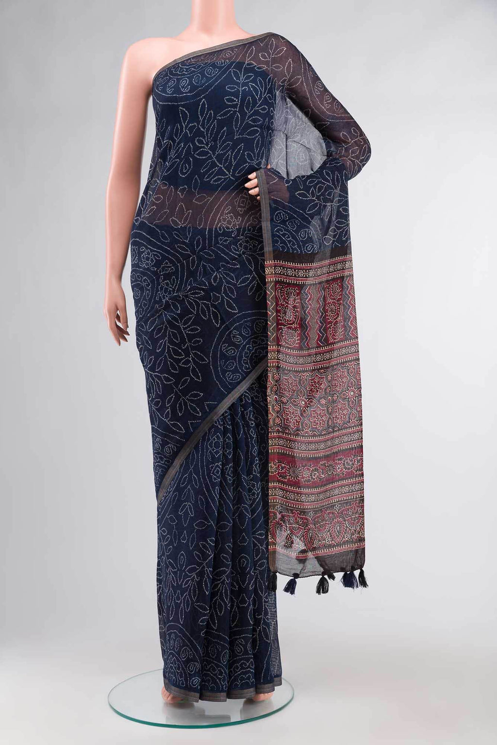Navy Blue Blended Tussar Silk Saree