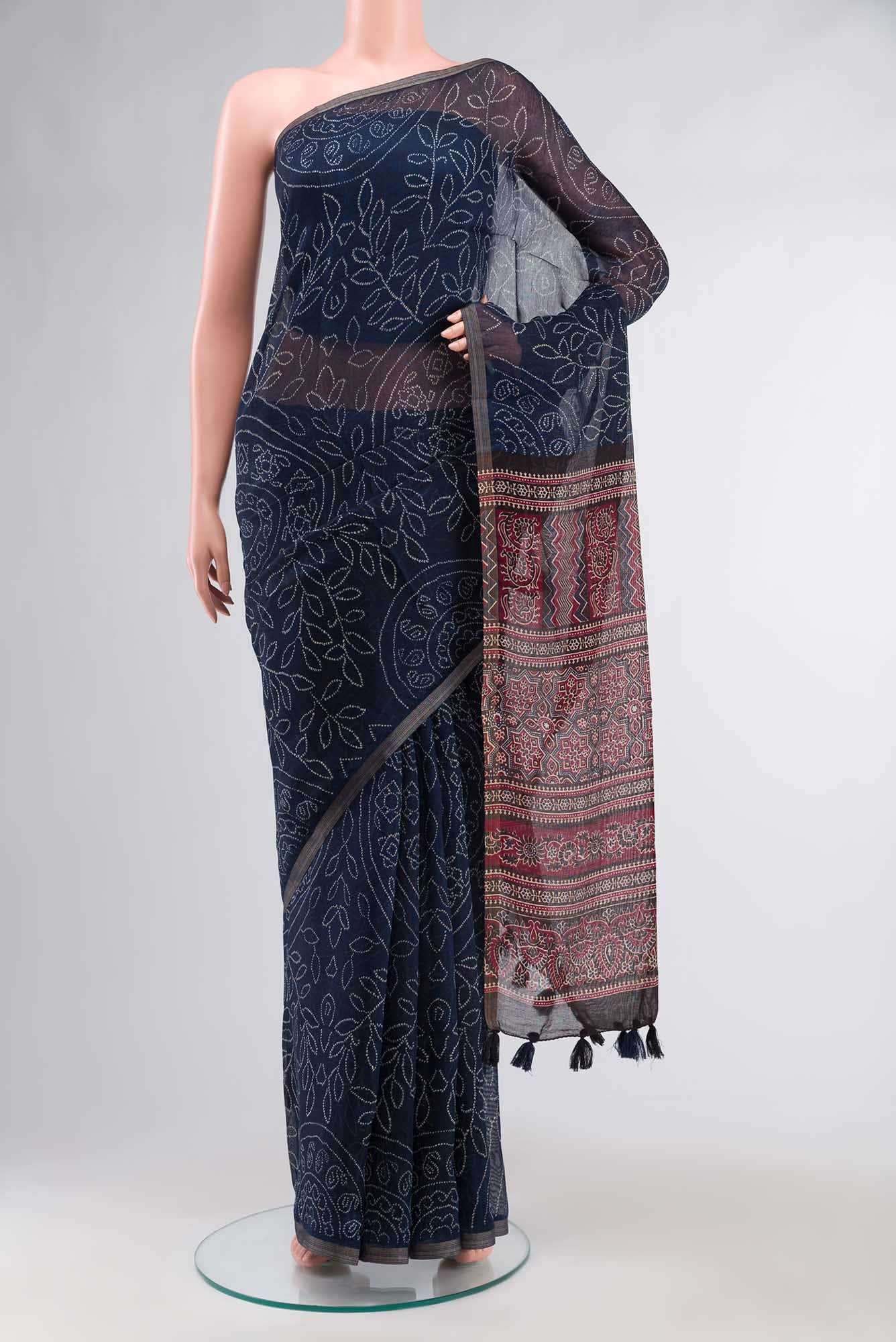 Navy Blue Blended Tussar Silk Saree