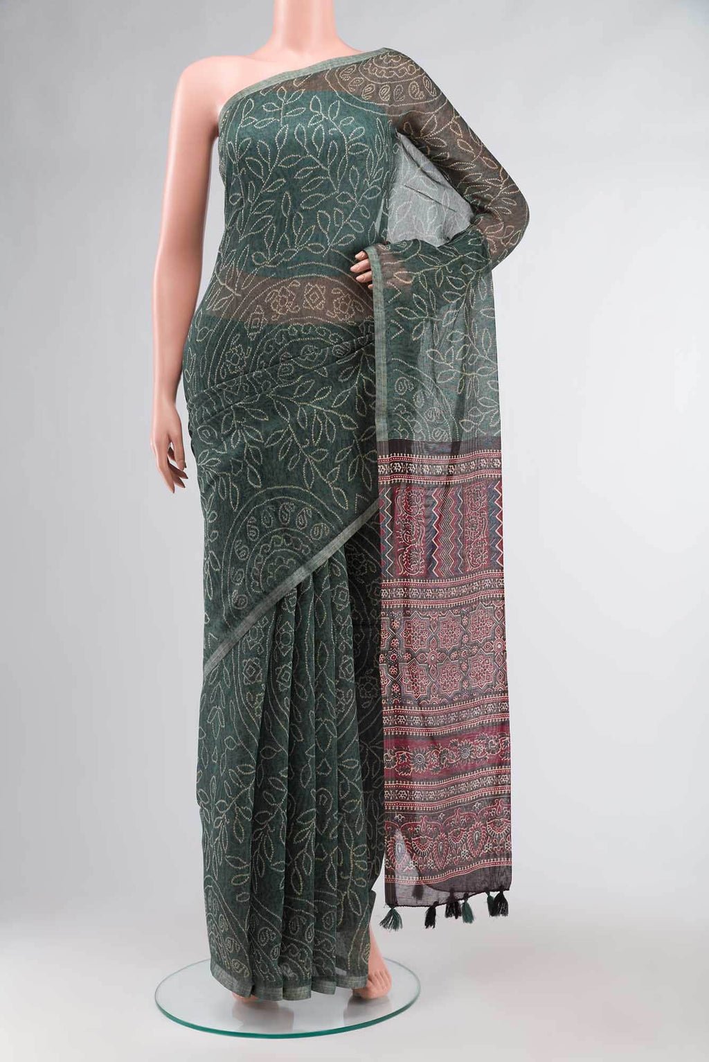 Green Blended Tussar Silk Saree
