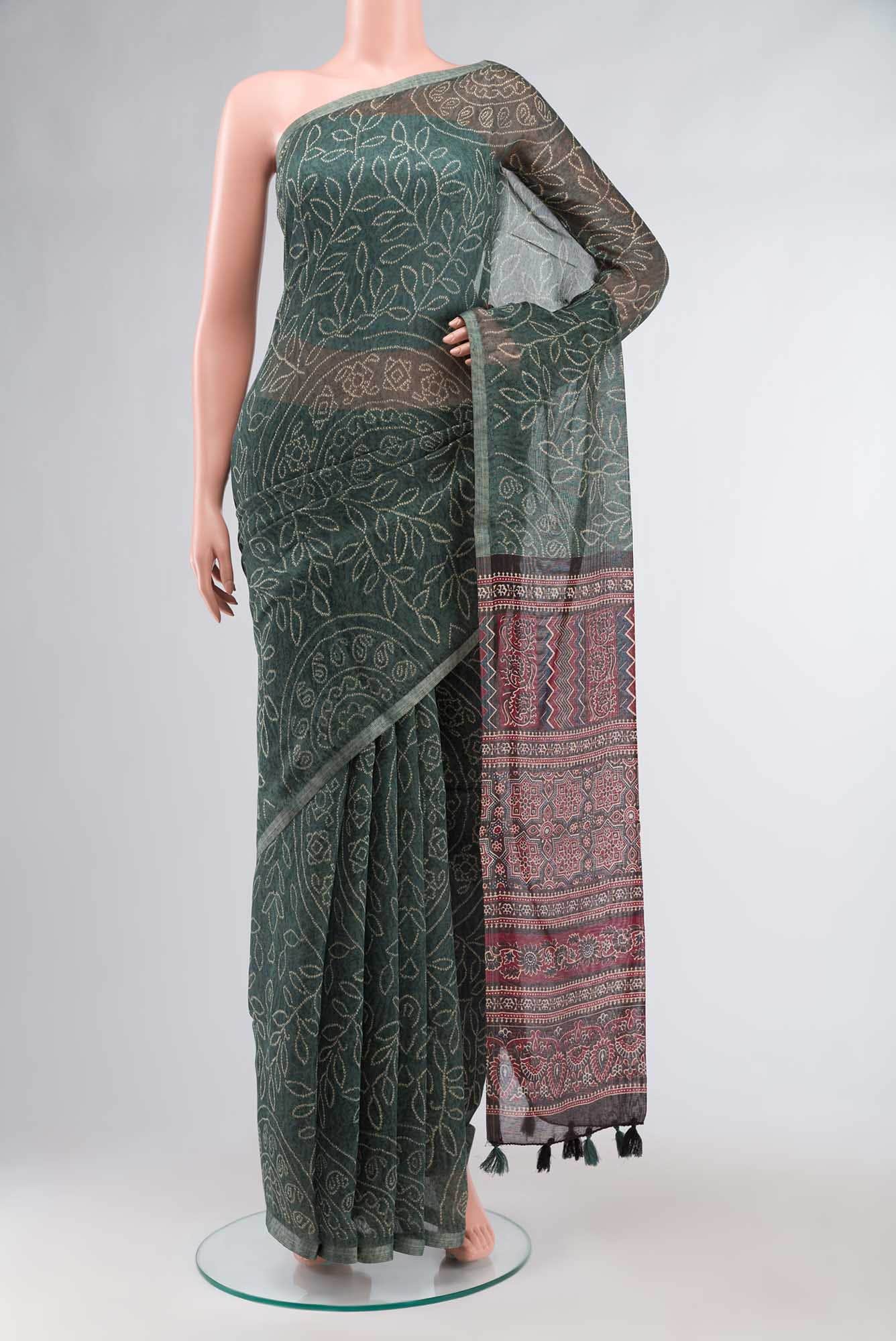 Green Blended Tussar Silk Saree