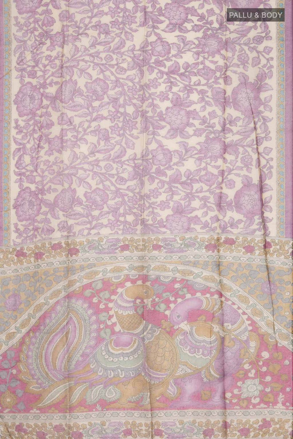 Beige Blended Tussar Silk Saree