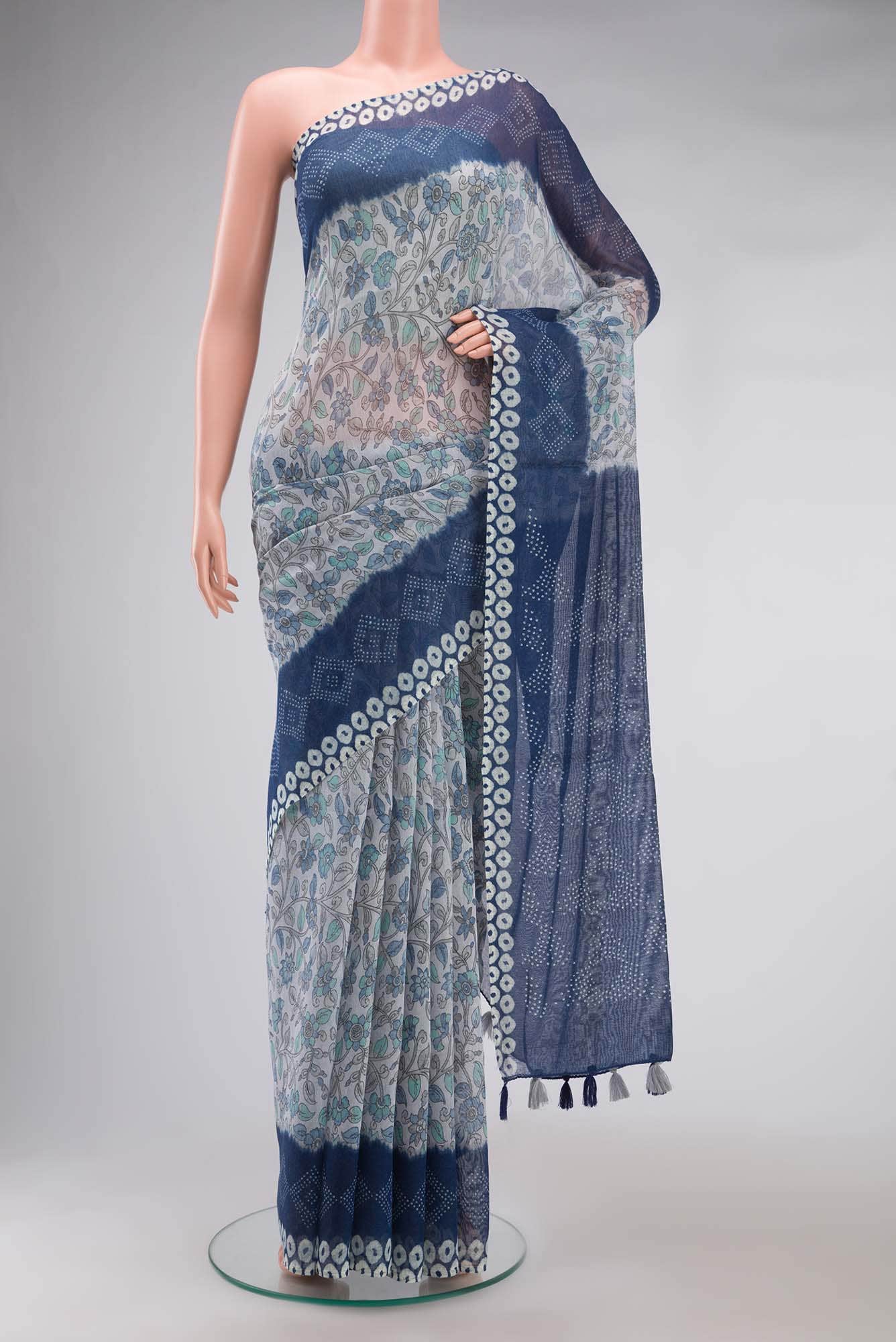 Blue Blended Tussar Silk Saree
