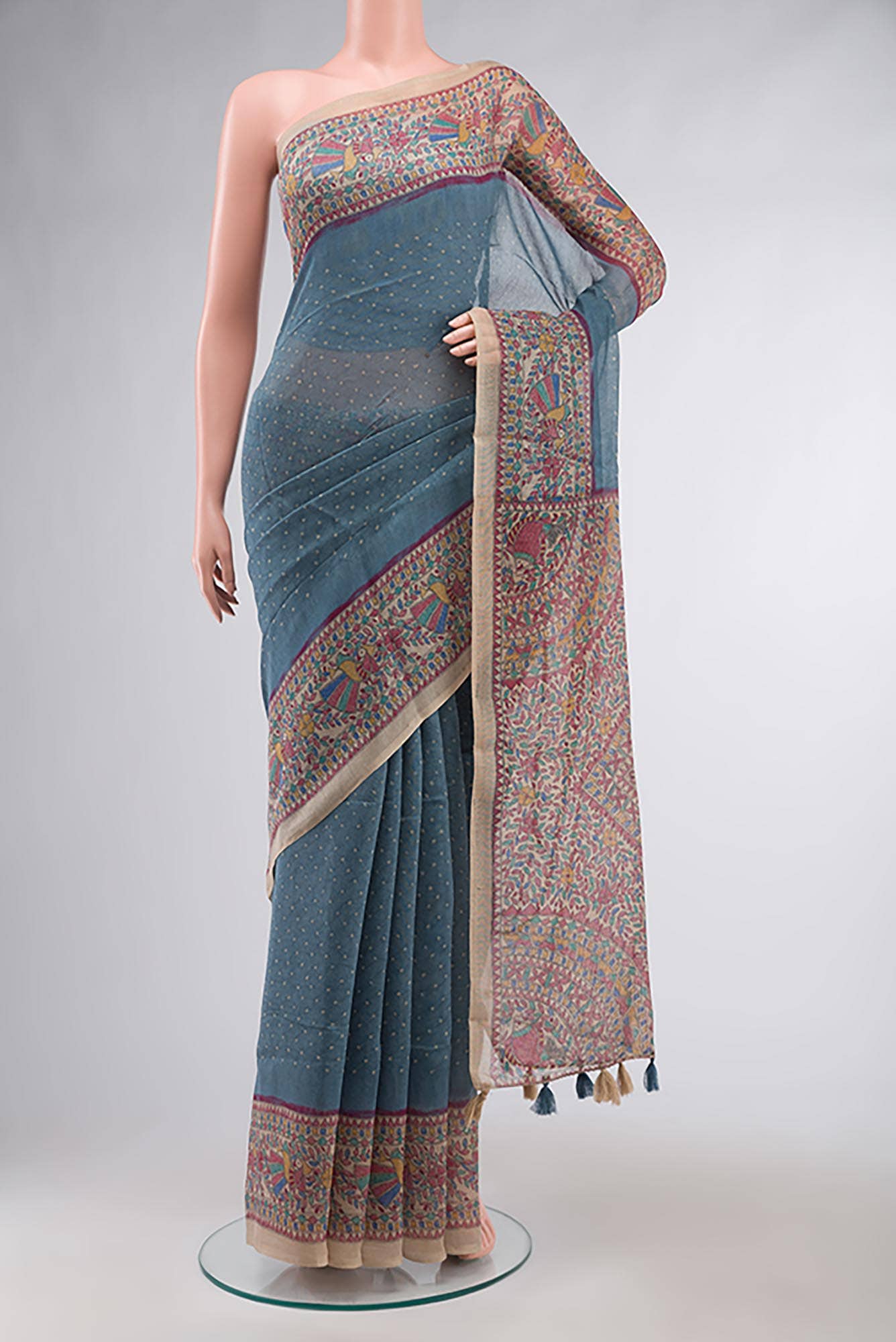 Blue Blended Tussar Silk Saree
