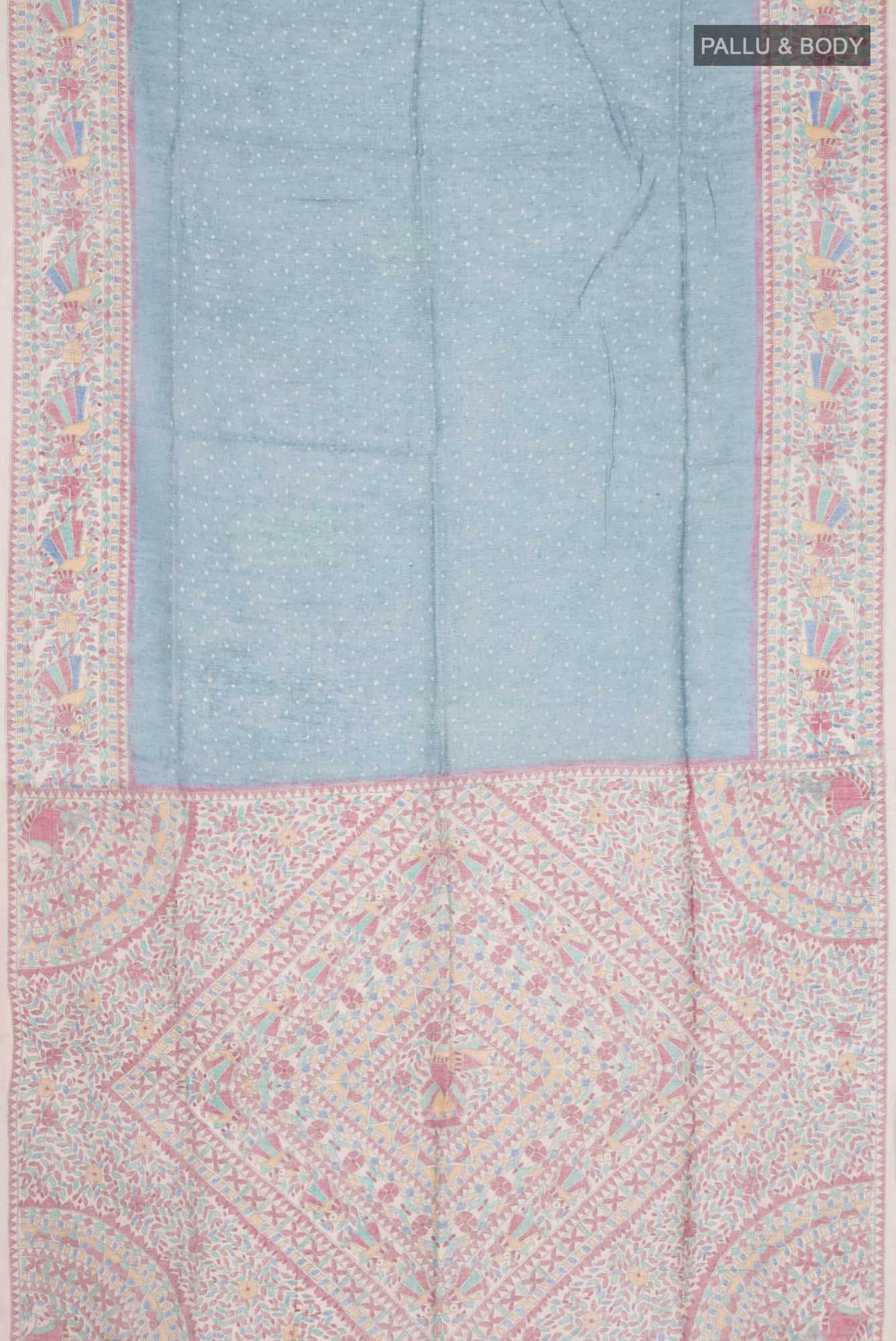 Blue Blended Tussar Silk Saree