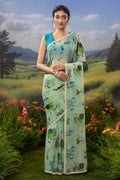 Tale of the Woods-Sea Green Organza Silk Saree