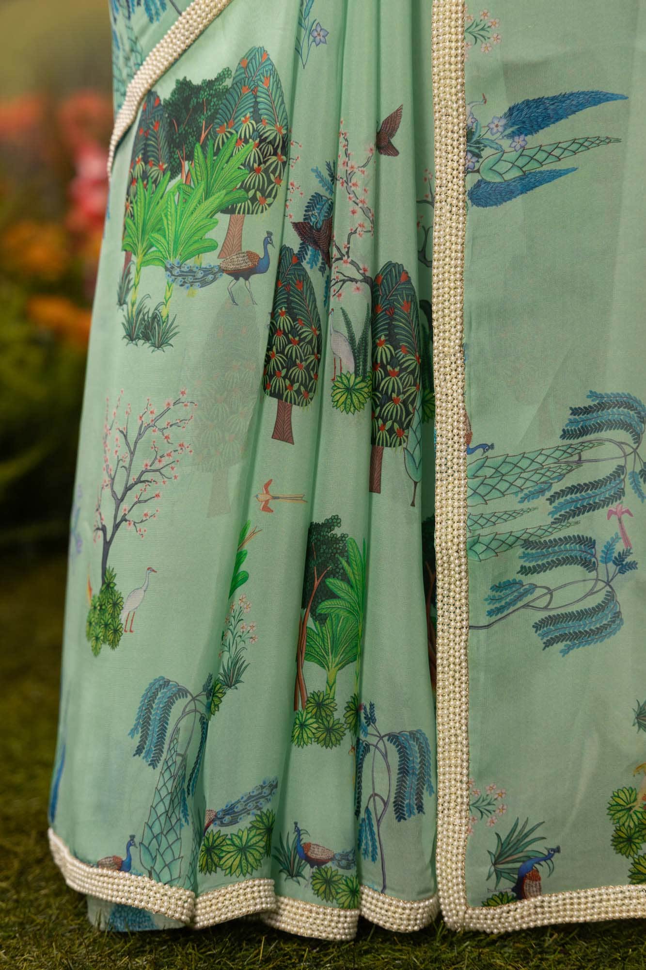 Tale of the Woods-Sea Green Organza Silk Saree
