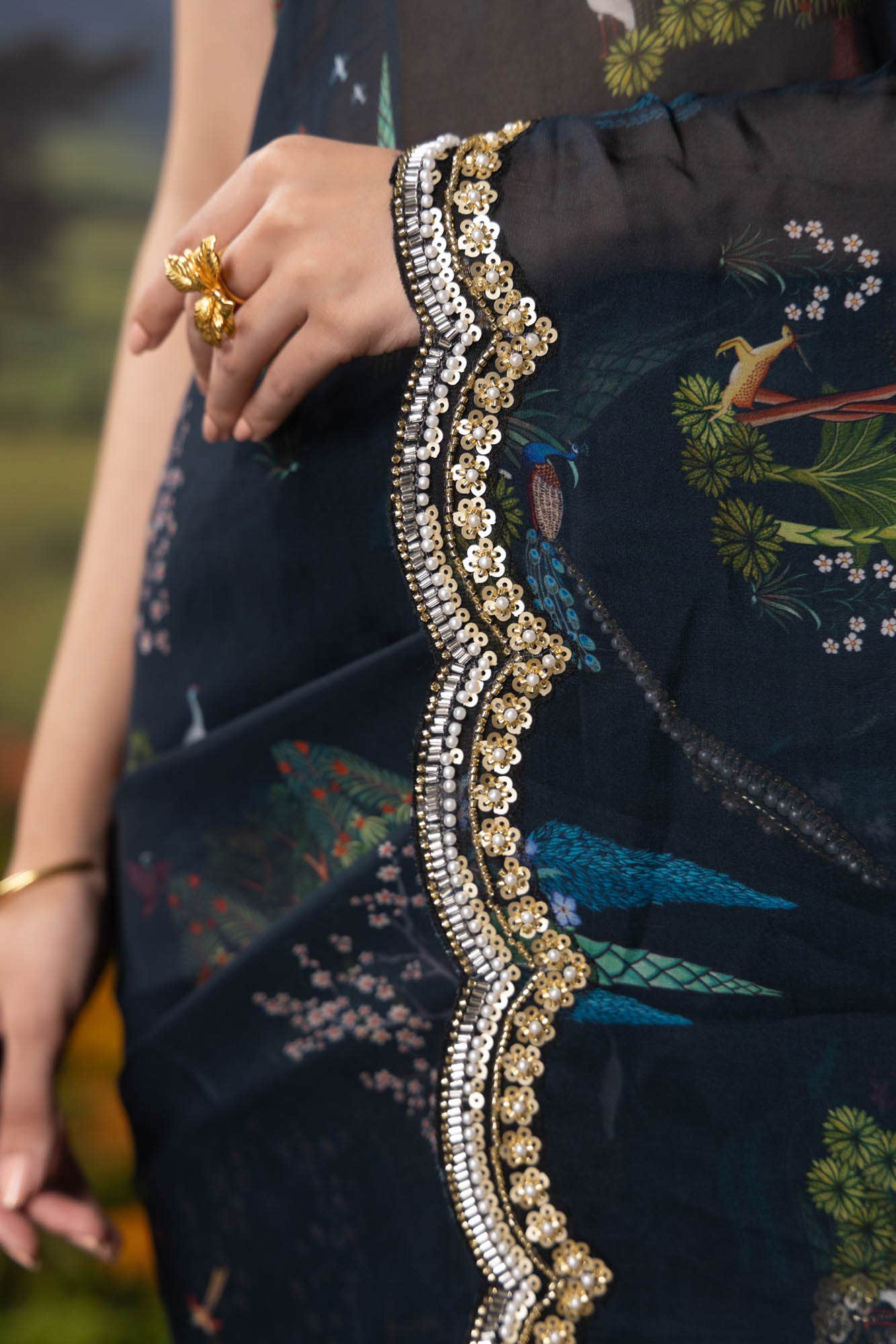 Enchanted Dreams-Dark Blue Organza Silk Saree