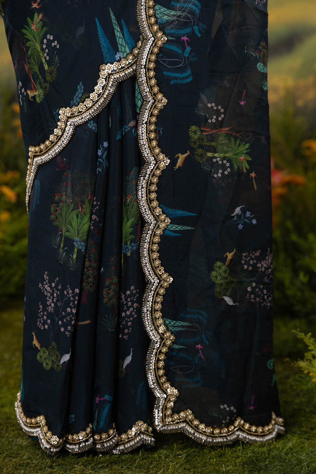 Enchanted Dreams-Dark Blue Organza Silk Saree