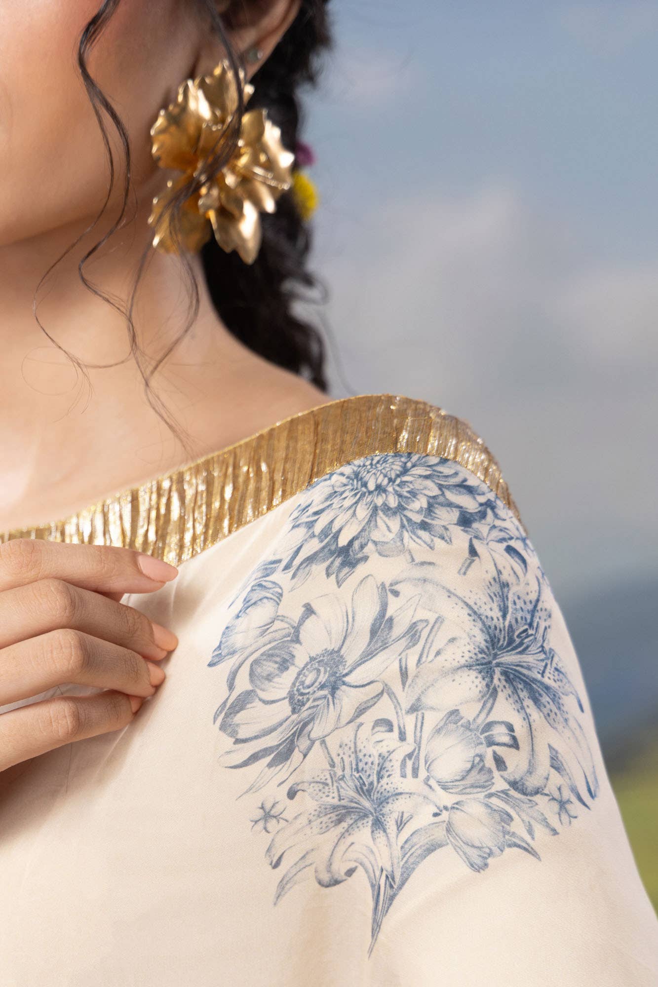 Etched in Gold-Off White Organza Silk Saree