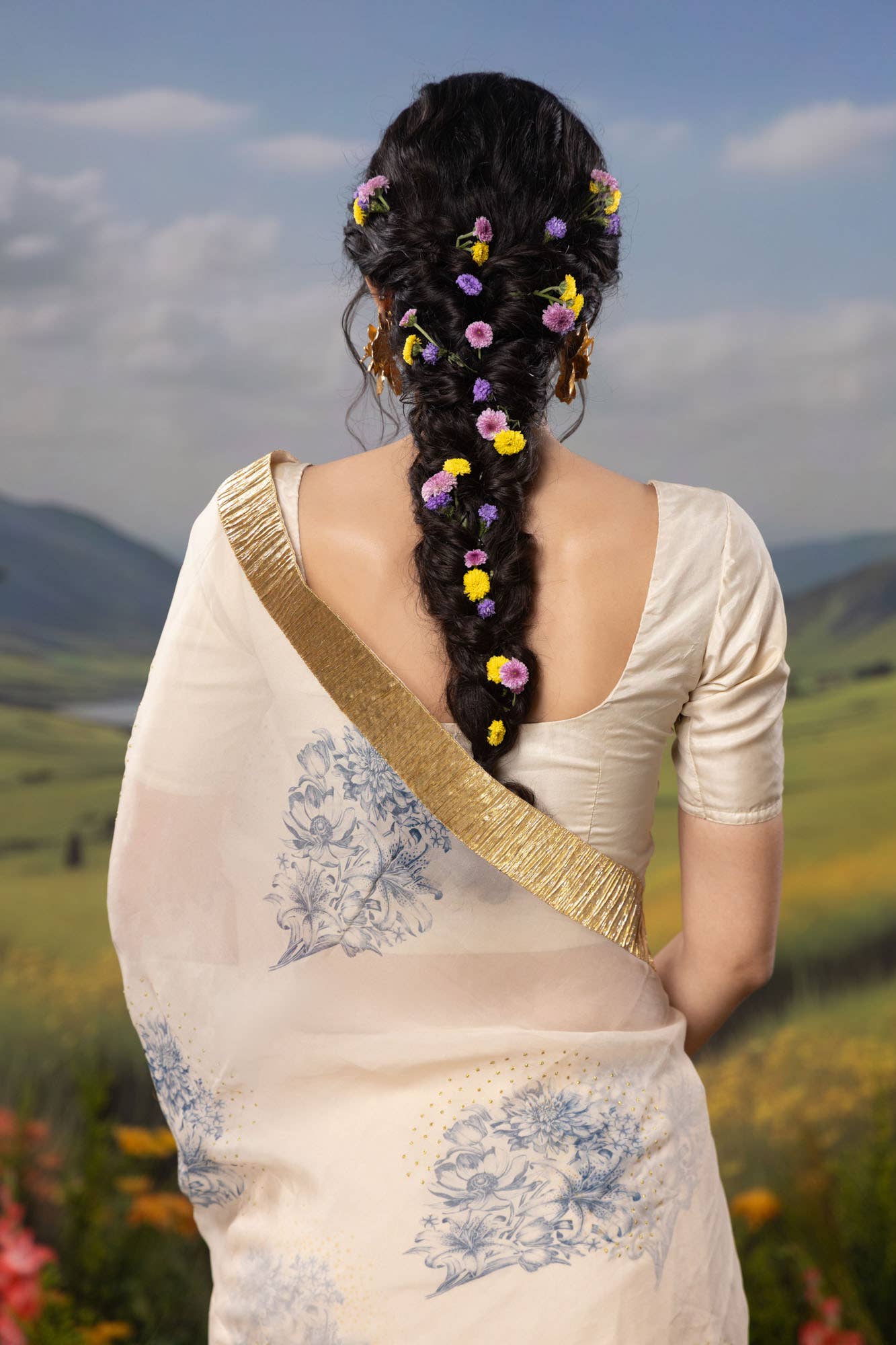 Etched in Gold-Off White Organza Silk Saree