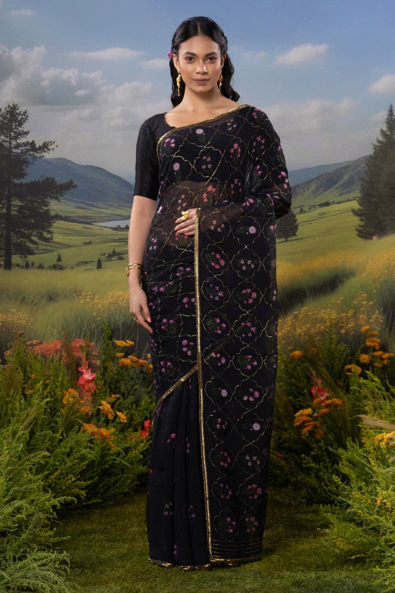 Courtyard of Love-Black Organza Silk Saree