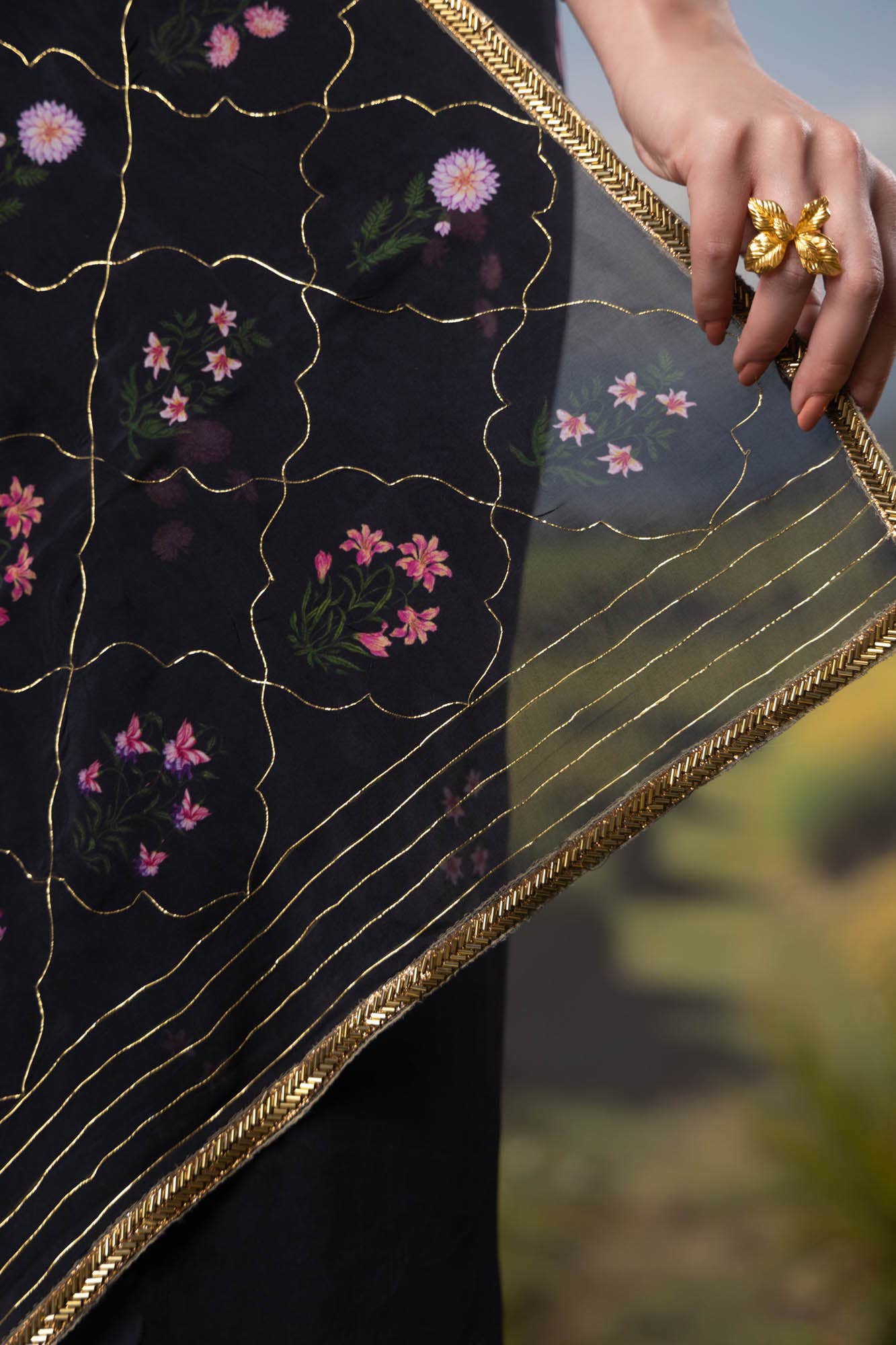 Courtyard of Love-Black Organza Silk Saree