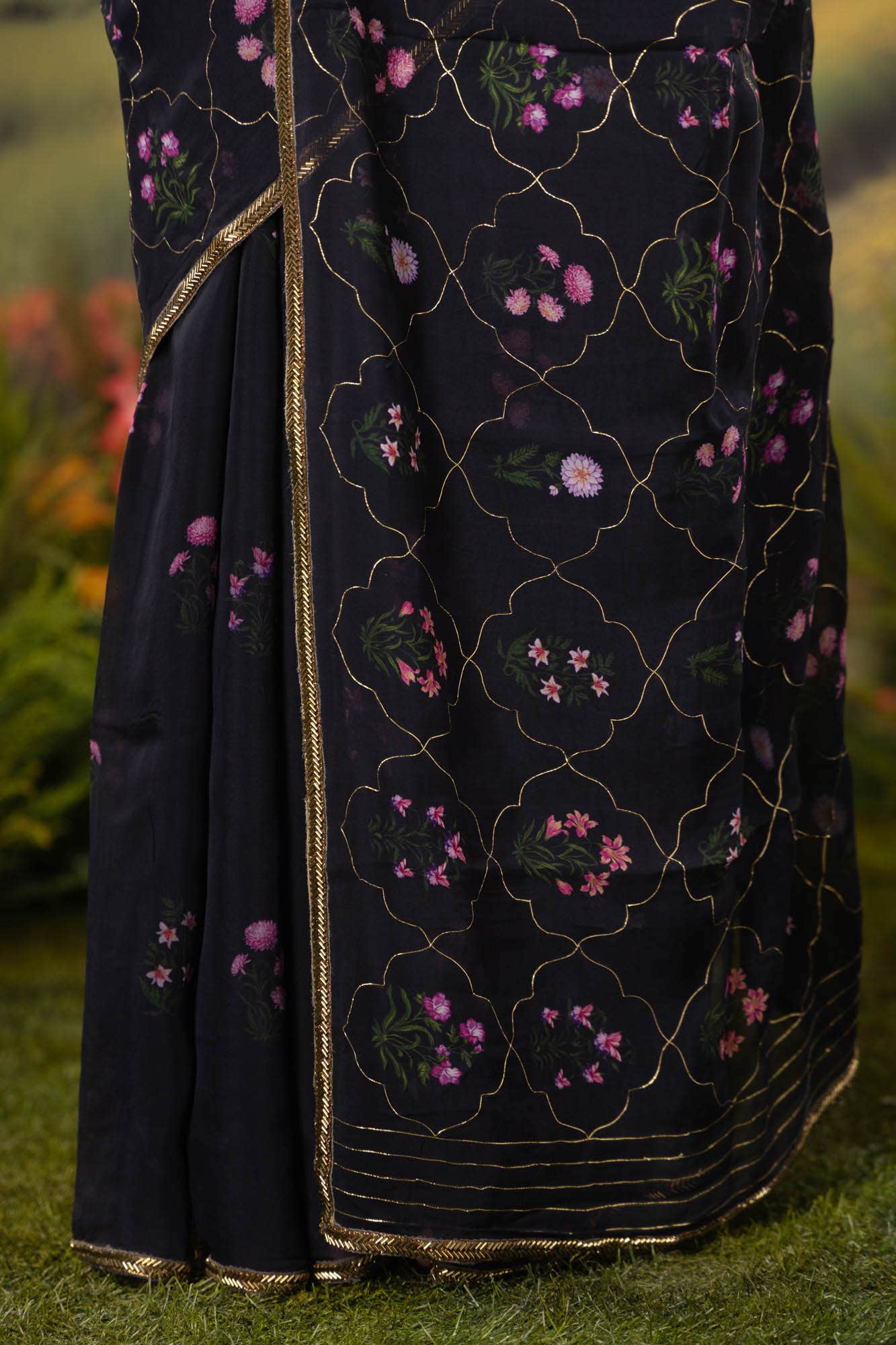 Courtyard of Love-Black Organza Silk Saree