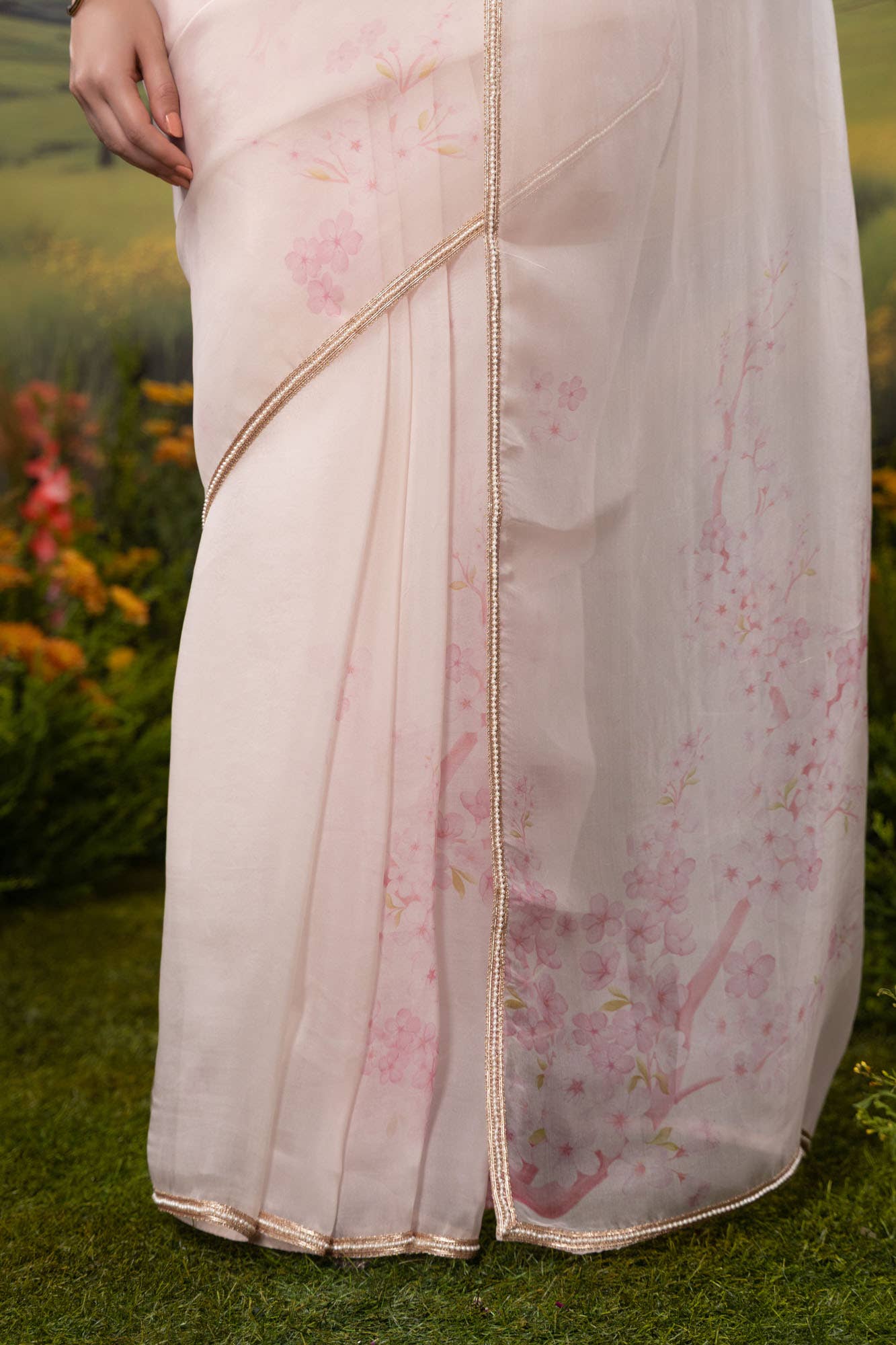 Sakura Shower-Off White Pure Organza Silk Saree