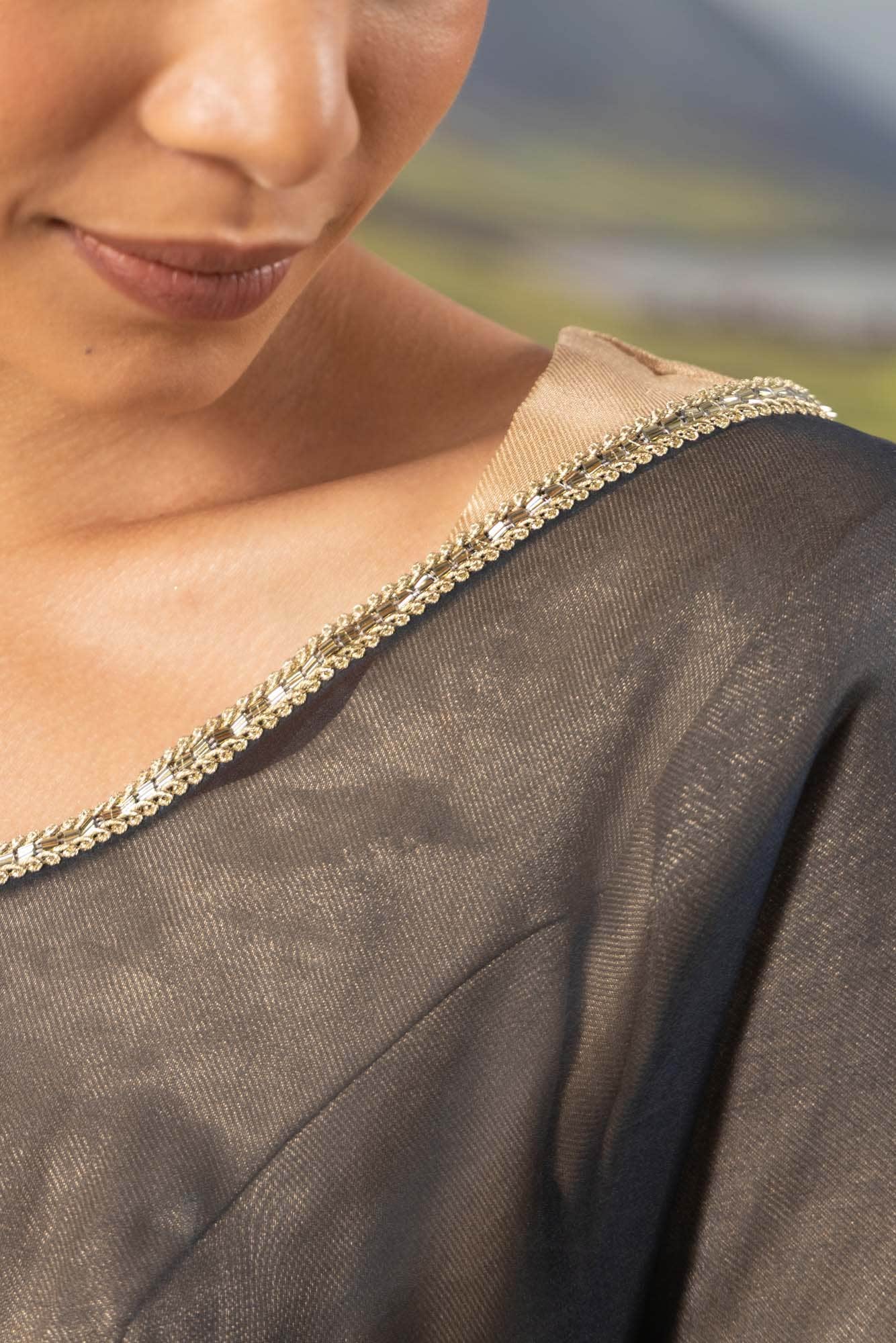 Gilded Daffodils-Blue Pure Organza Silk Saree
