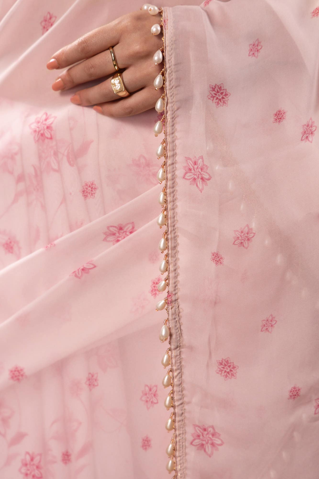 Flower Trails-Pastel Pink Organza Silk Saree