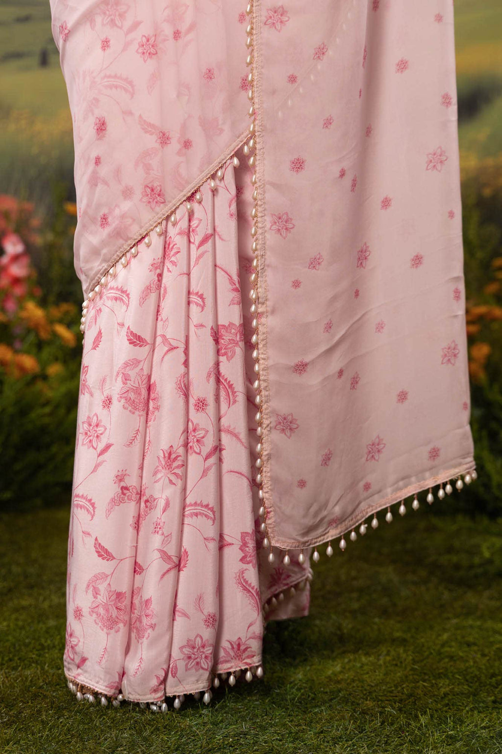 Flower Trails-Pastel Pink Organza Silk Saree