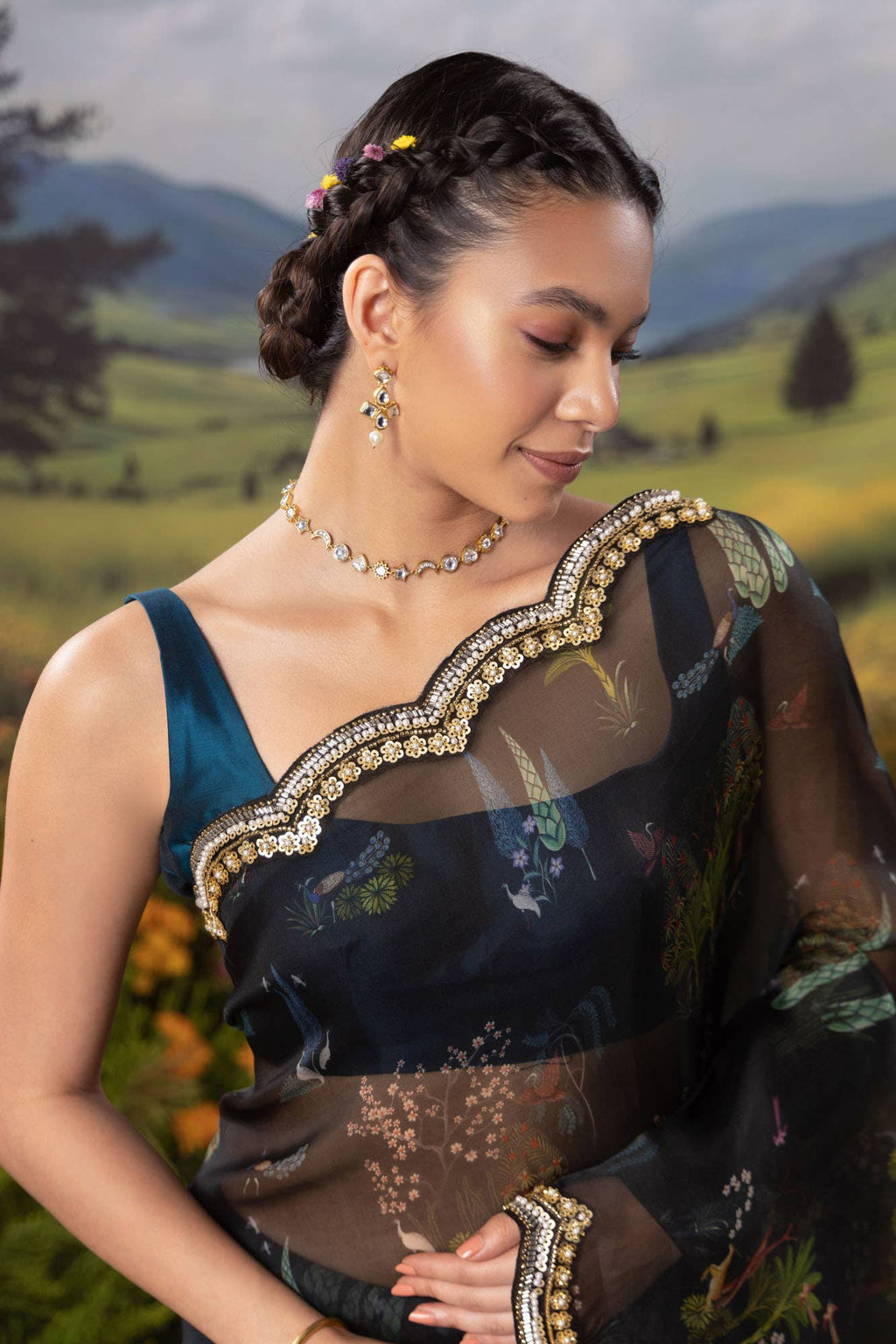 Enchanted Dreams-Dark Blue Pure Organza Silk Saree