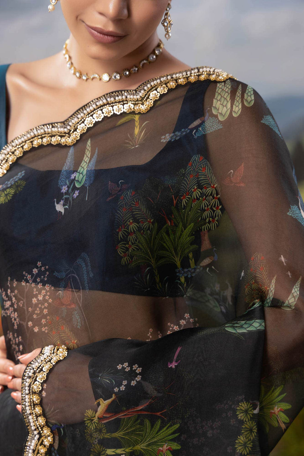 Enchanted Dreams-Dark Blue Pure Organza Silk Saree