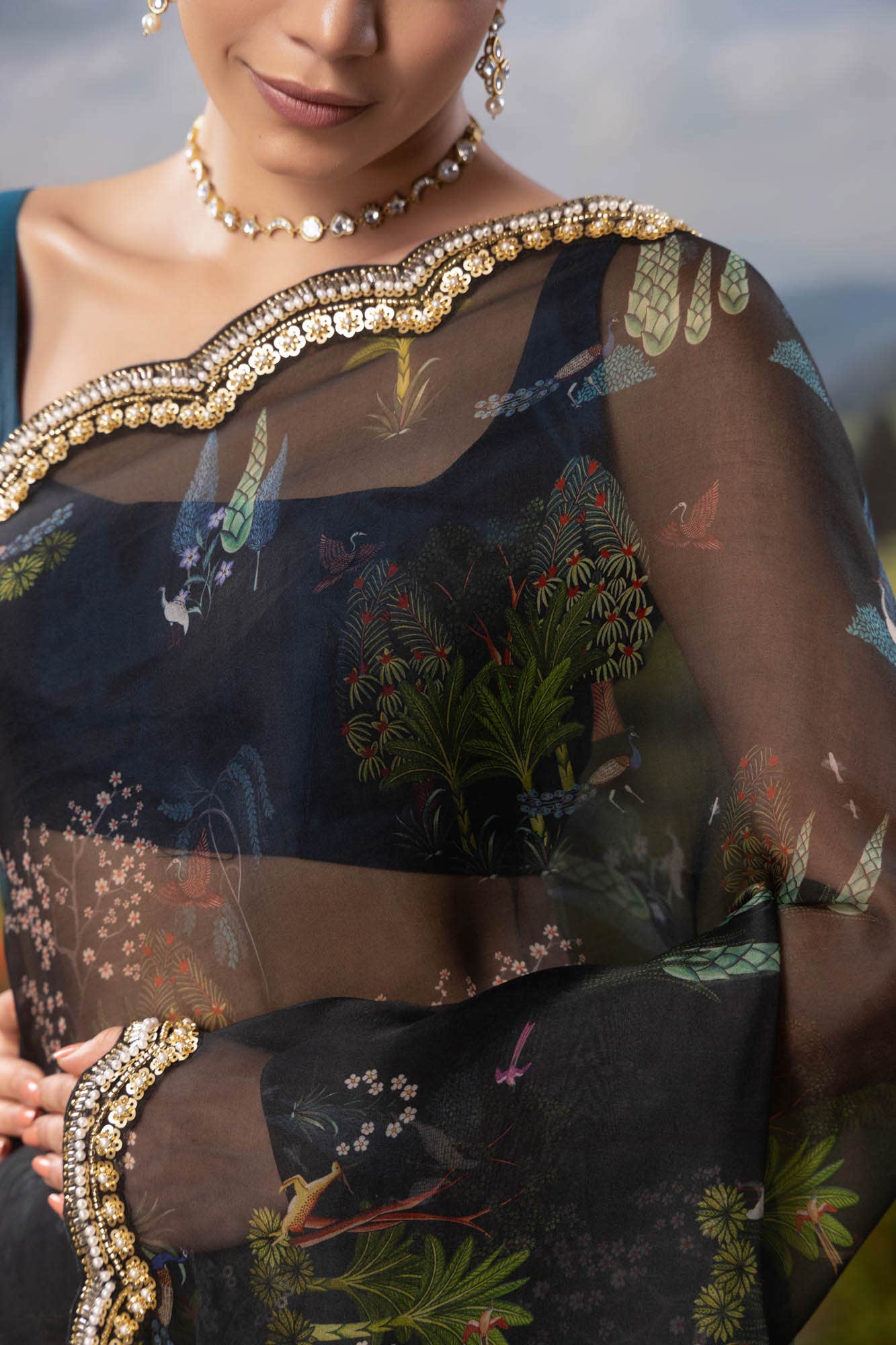 Enchanted Dreams-Dark Blue Pure Organza Silk Saree