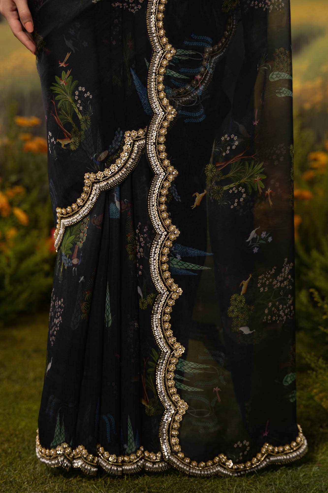 Enchanted Dreams-Dark Blue Pure Organza Silk Saree