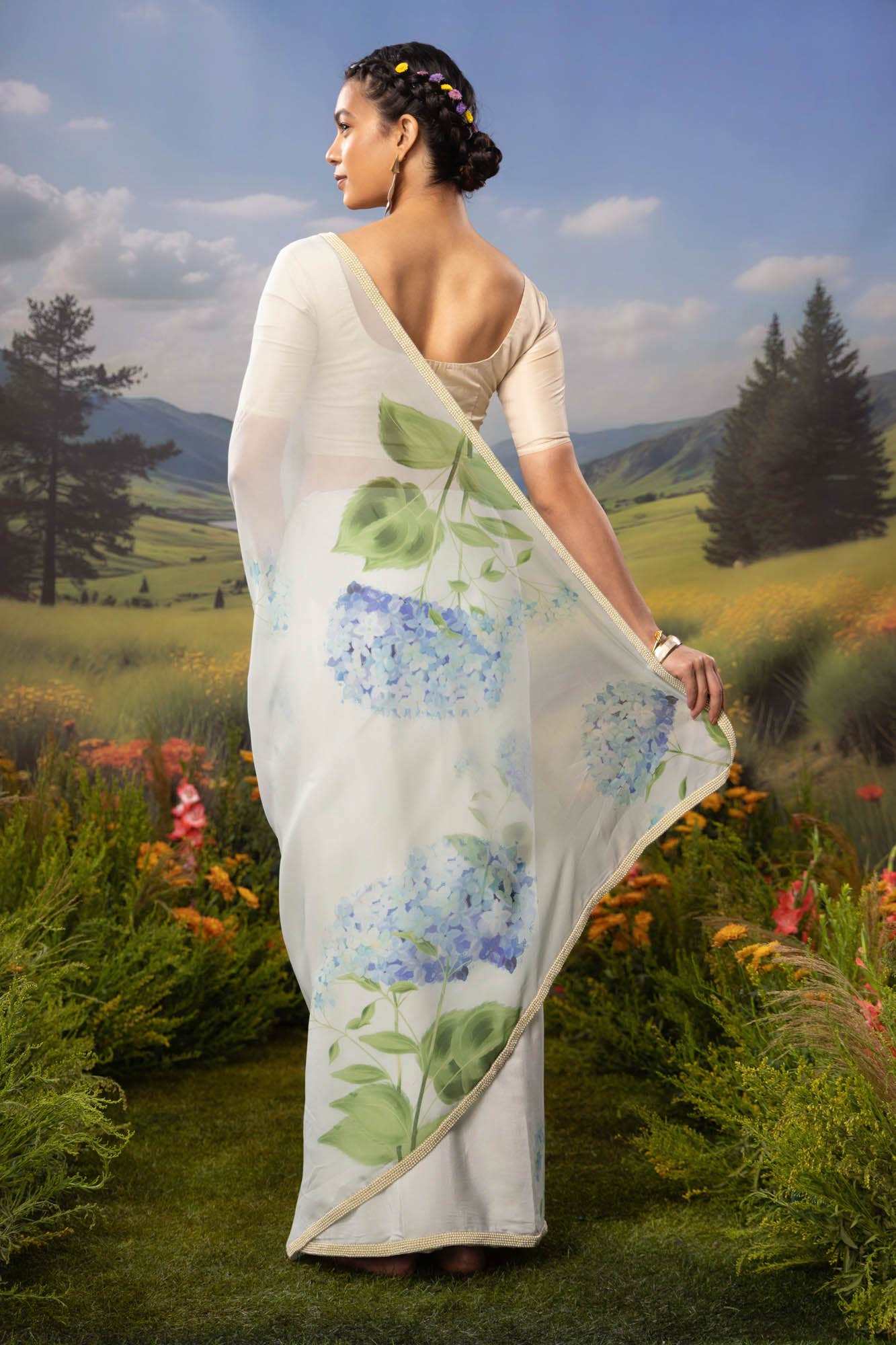 Misty Morning-Pastel Blue Organza Silk Saree