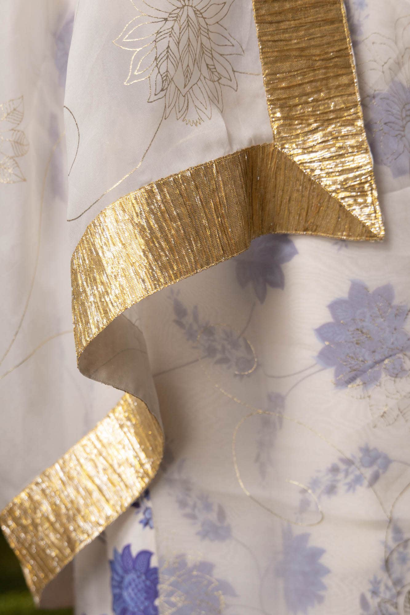 Runes of Gold-White Organza Silk Saree